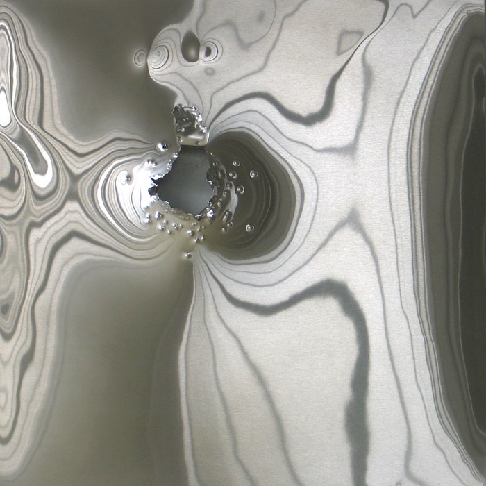 Los Lunas #22, stainless steel with gunshot, 24x24 in