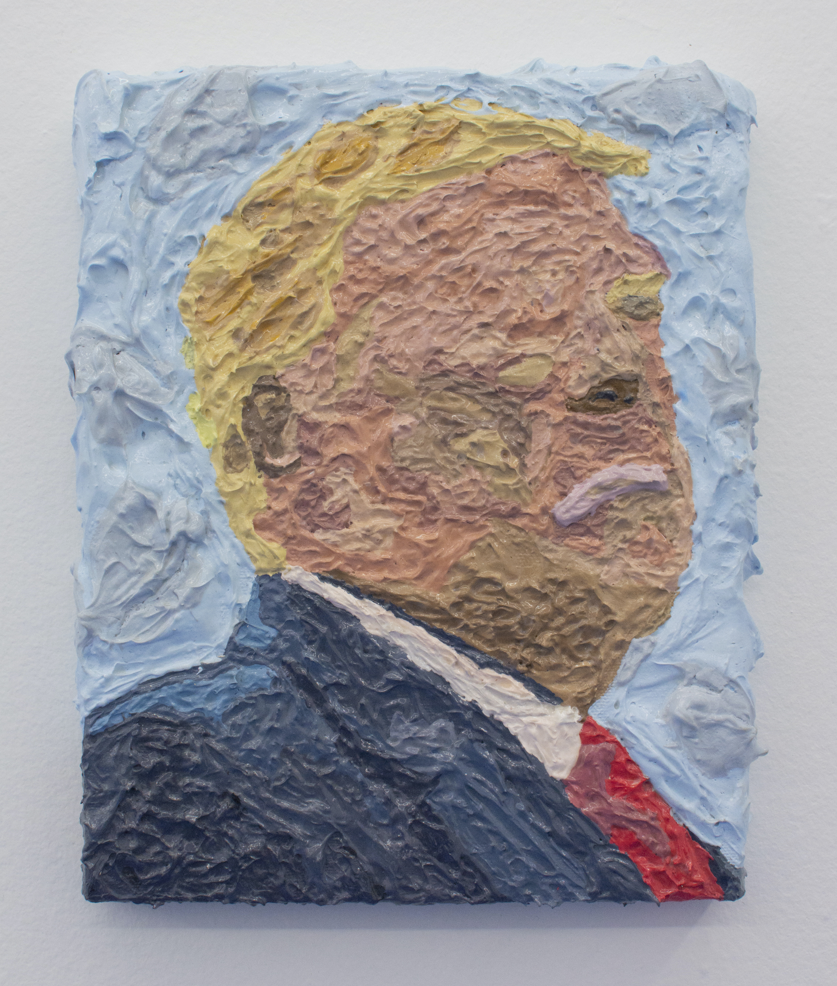 Trump crying while the National Anthem is playing on the background, 2019, Acrylic on canvas, 25x20cm