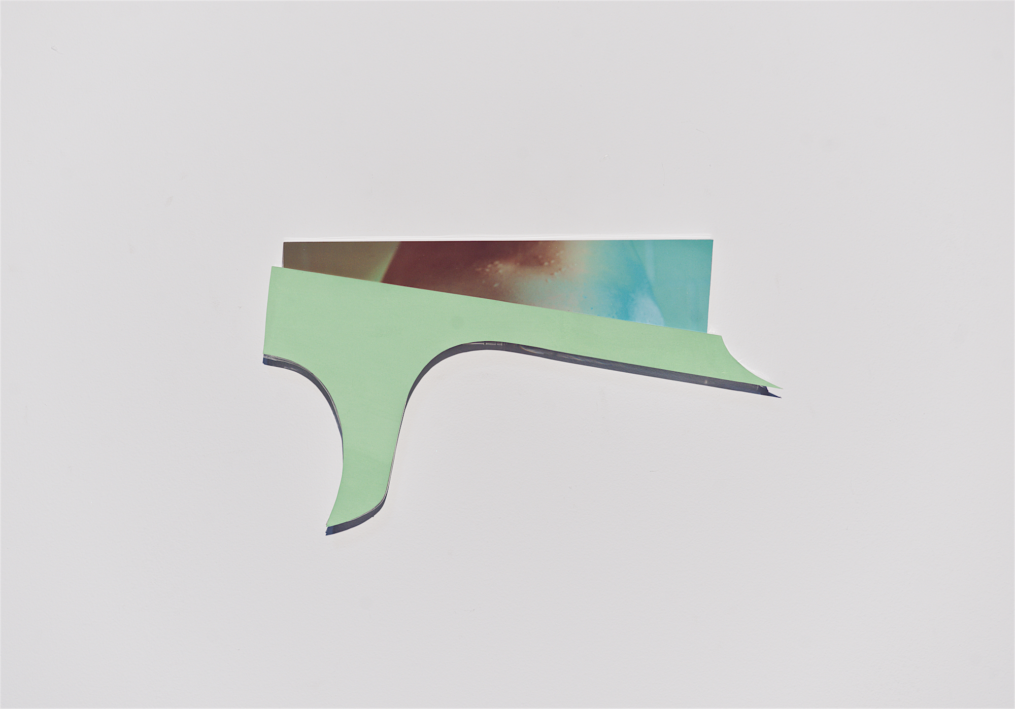 New enlightened era fragmented with text message green light, 2018 Gouache mixed with oxytocin, archival ink-jet print, mounted on acrylic glass approx. 7” x 16”  