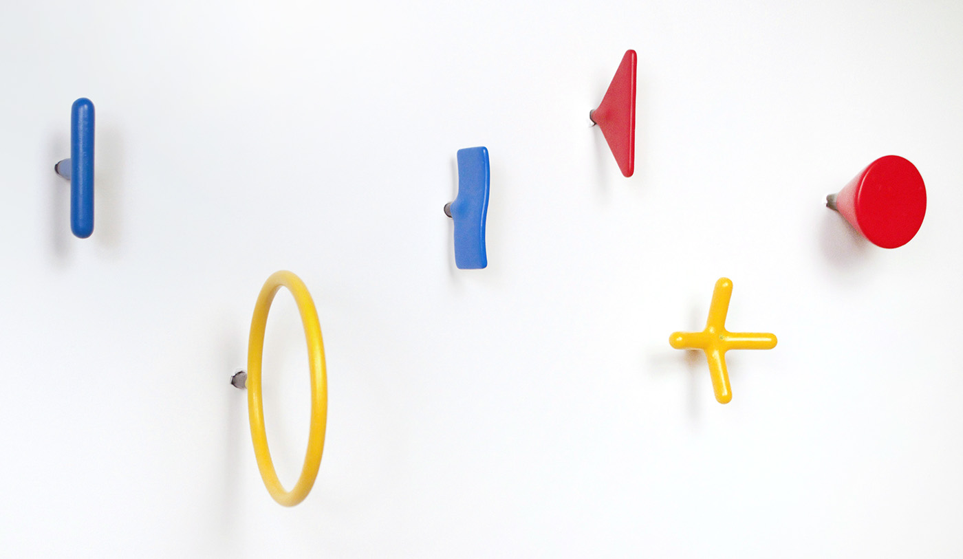 These small objects address the separation between two known typologies: hooks, and the screws often used to hold them in place. They draw inspiration from the playful tool-dipped utility hooks commonly found in hardware stores. The Hook Screws expand upon this niche by integrating their method of installation; their design affords more twisting leverage, and each one is coated in tool-dip to provide hand-friendly friction. They are also robust in construction and a compelling graphic addition to empty wallspace.