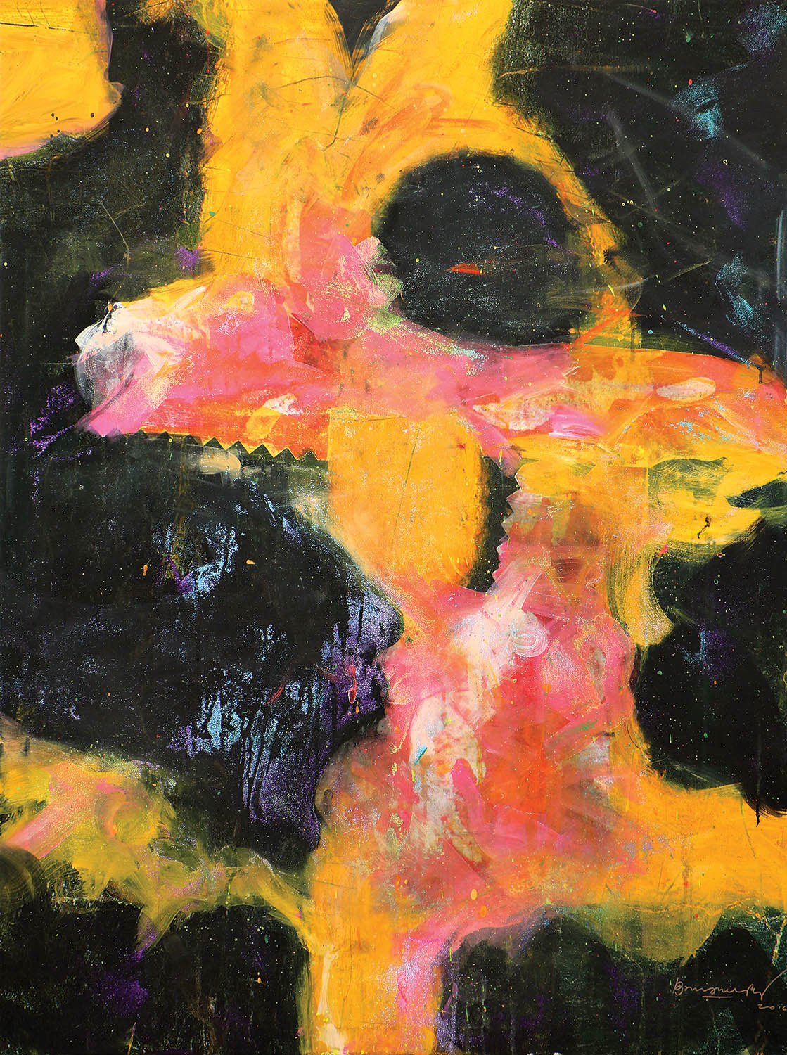 Night Desert Bloom, 2016, Original acrylic on canvas with printed background, 59 5/8 x 45 in.