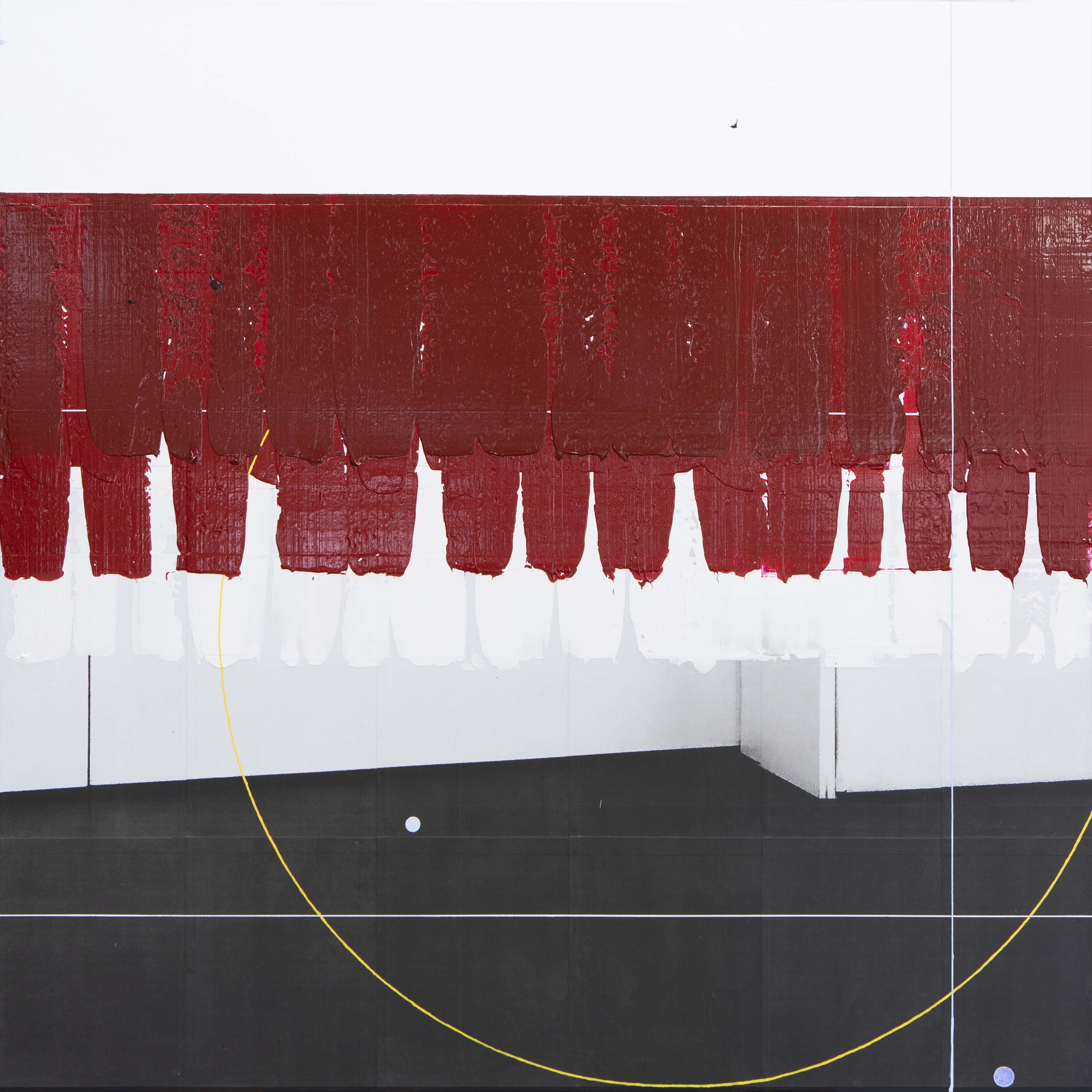 Red Velvet, 2022, acrylic and photo-collage on canvas, 100 x 100 cm