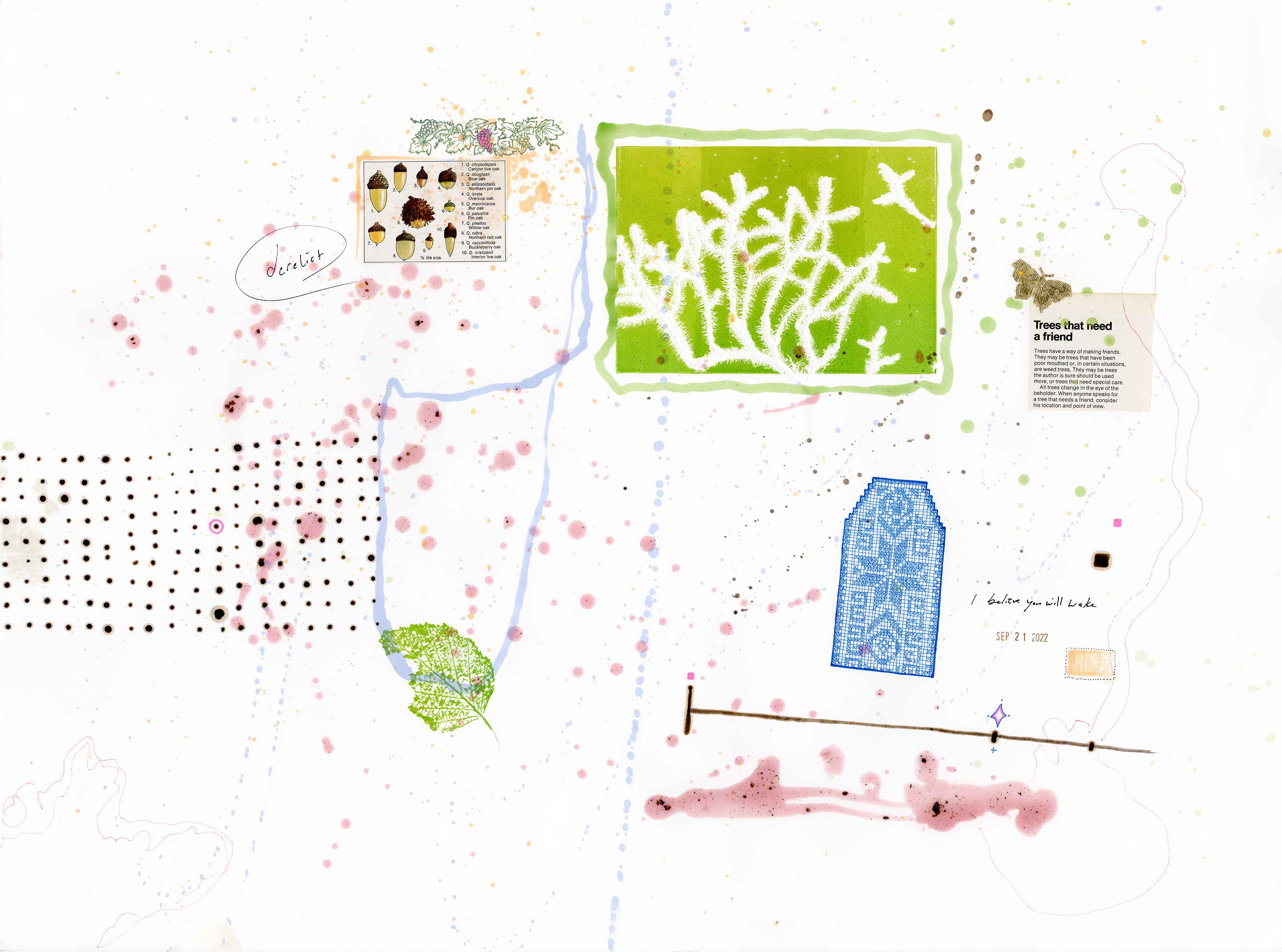 Drawing 39/56 from 56 days at the Dome House 22.5 x 30 inches, ink, Chine-collé, etching and stamps on Arches 88 paper - SOLD