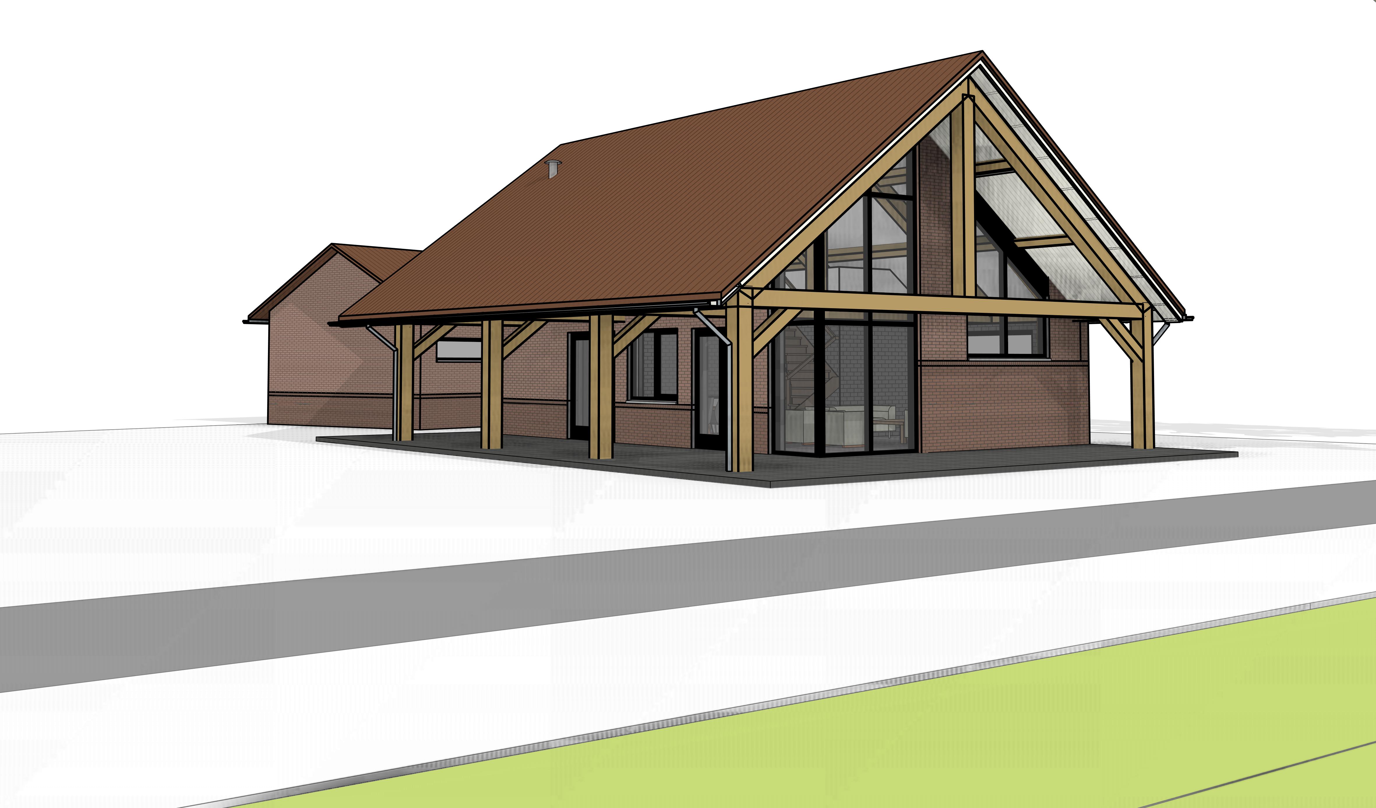 3D-Impressie: linker zij-/ voorgevel