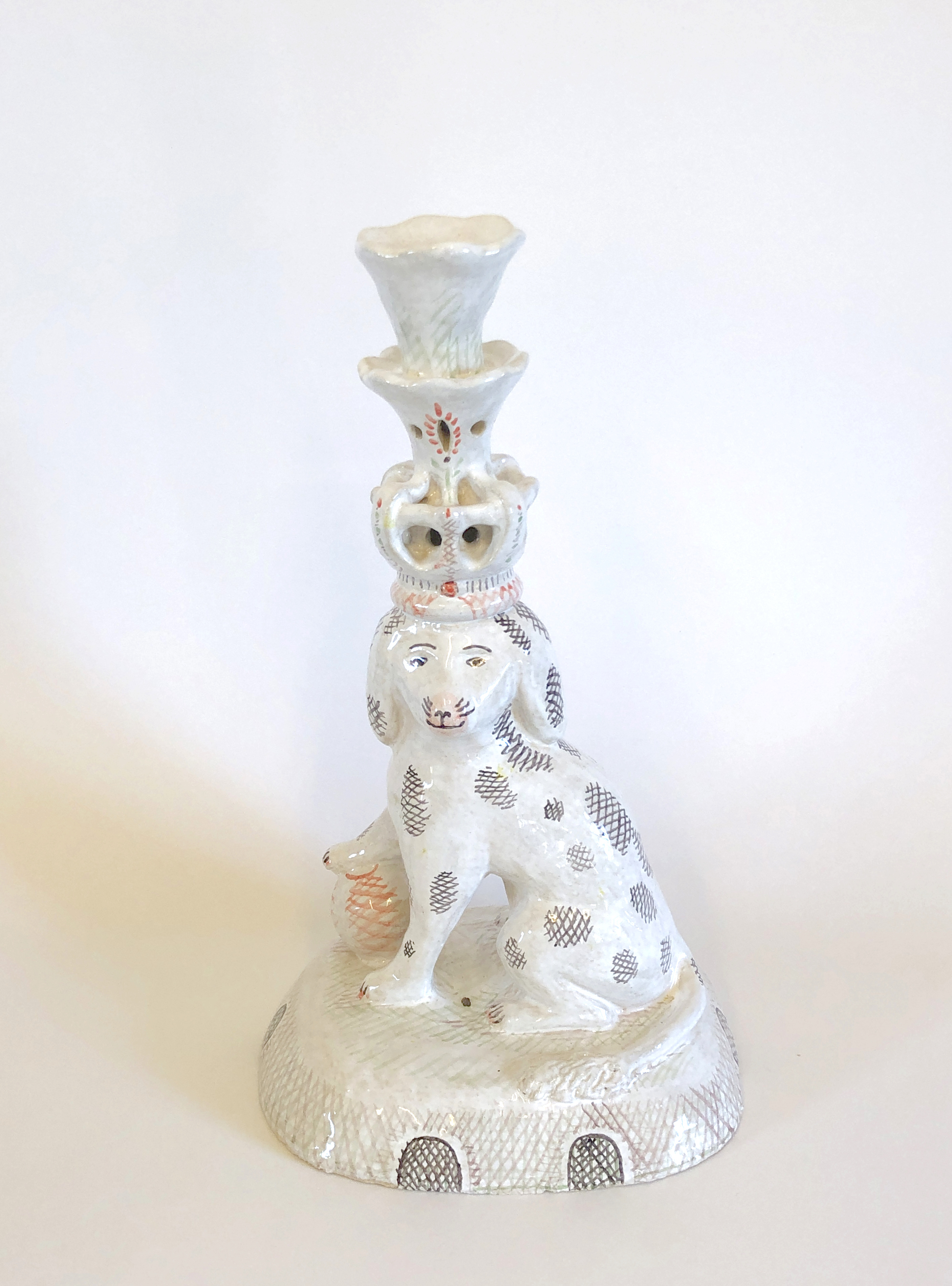 dog candle holder, glazed stoneware