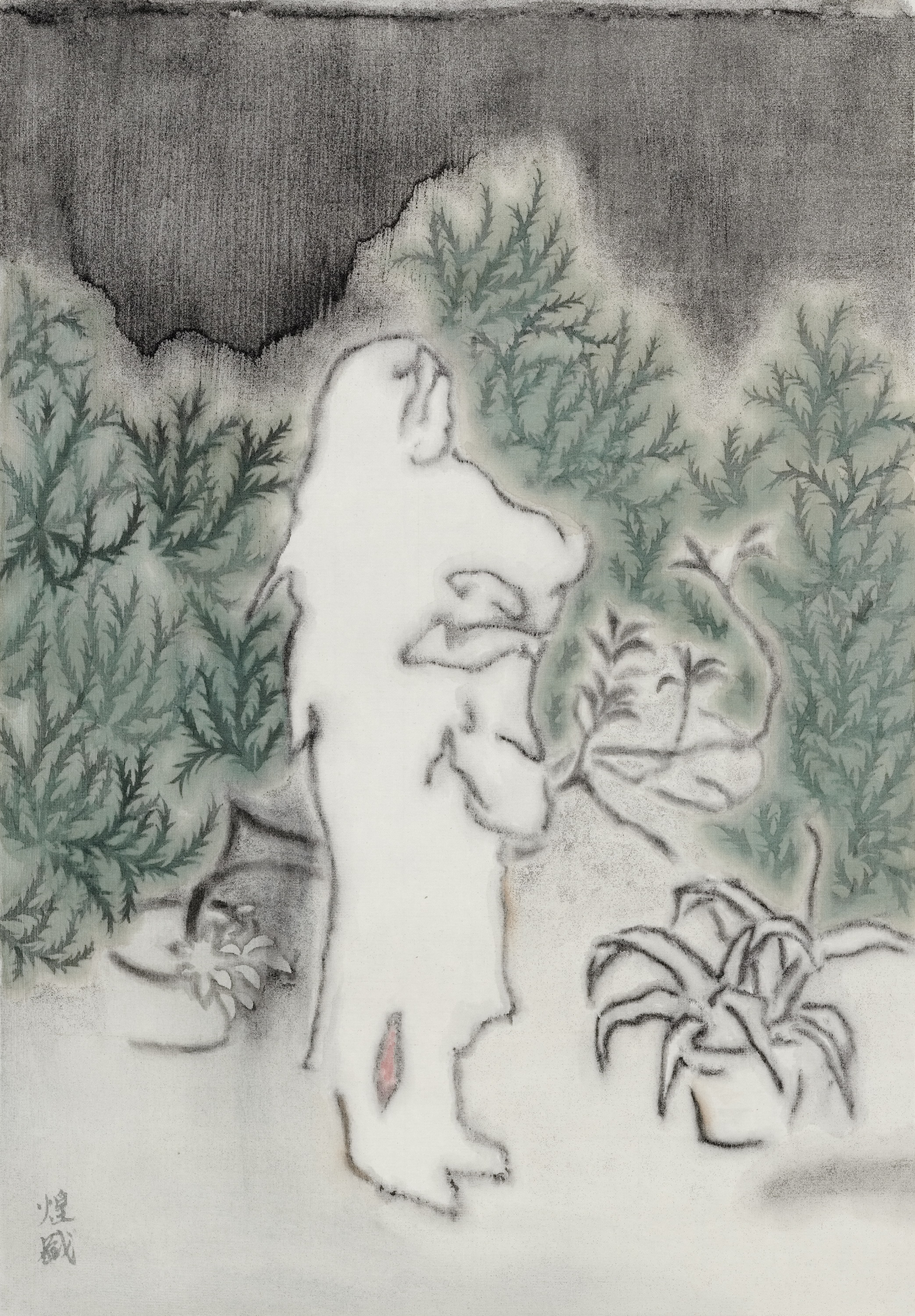 The Lady, 2021, mineral pigment, ink on silk, 35x25cm (13.8x9.8 in)