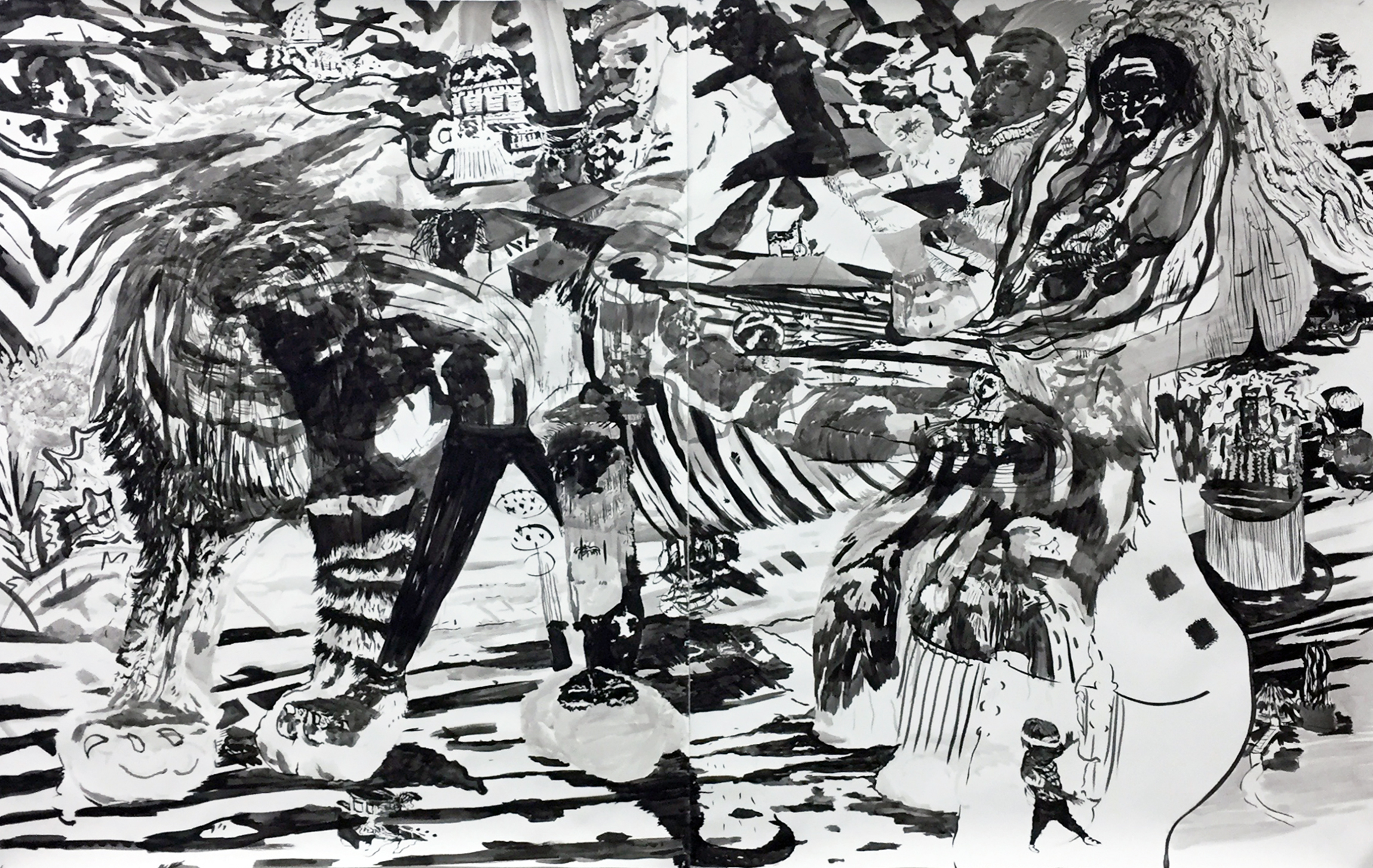 "Marriage", 2017. Ink on paper, 190 x 300 cm