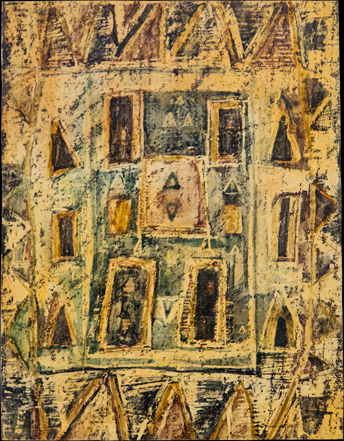 Design for handmade carpet. Gouache, wax. Painting on cardboard. 1950's