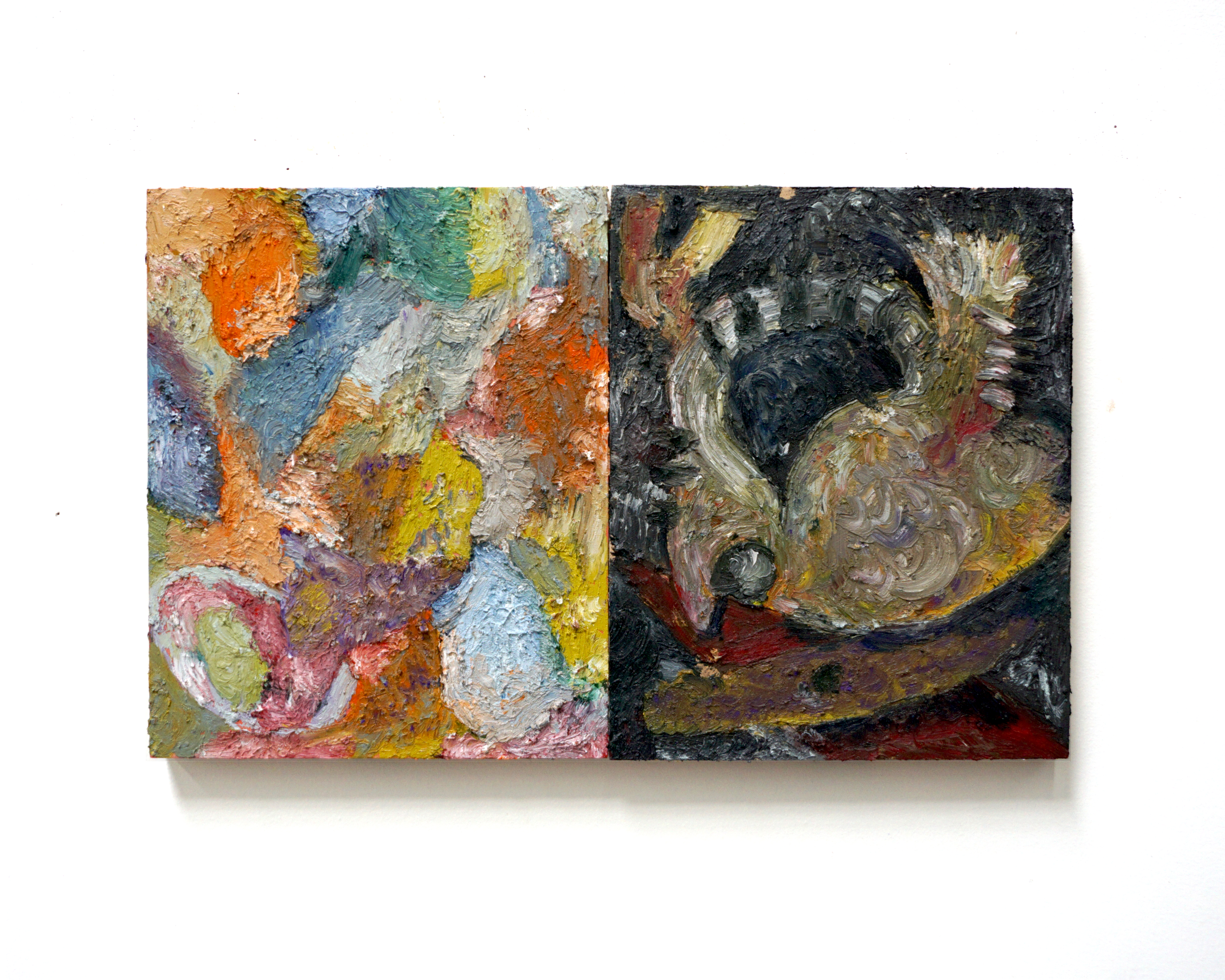 diptych/10x16/oilstick and granite on panel