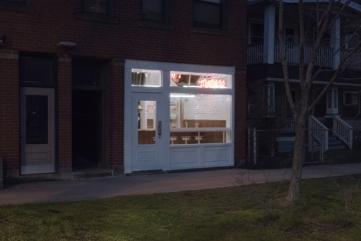 Exterior view toward front (night)