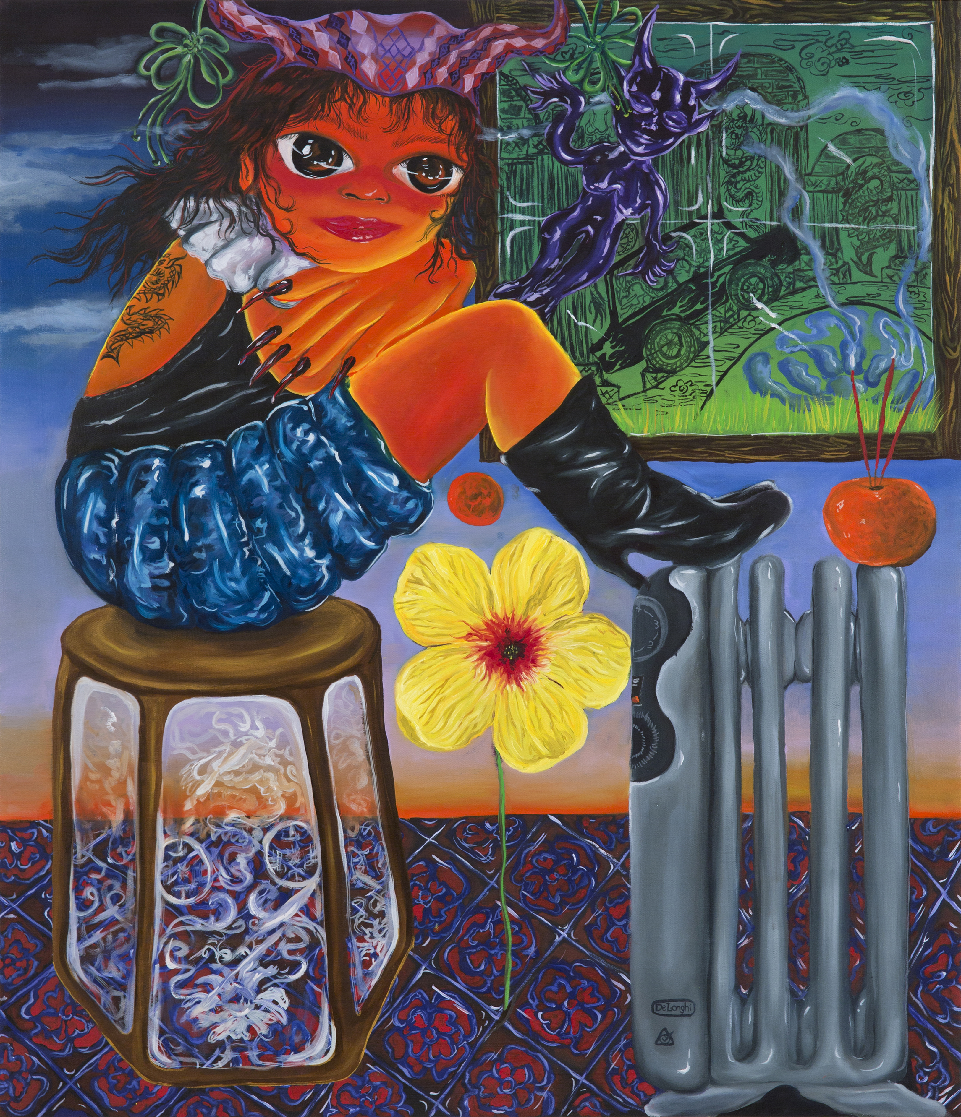 self portrait in my studio (2022), Oil on Canvas, 85 x 74 cm.  Photography David Paterson