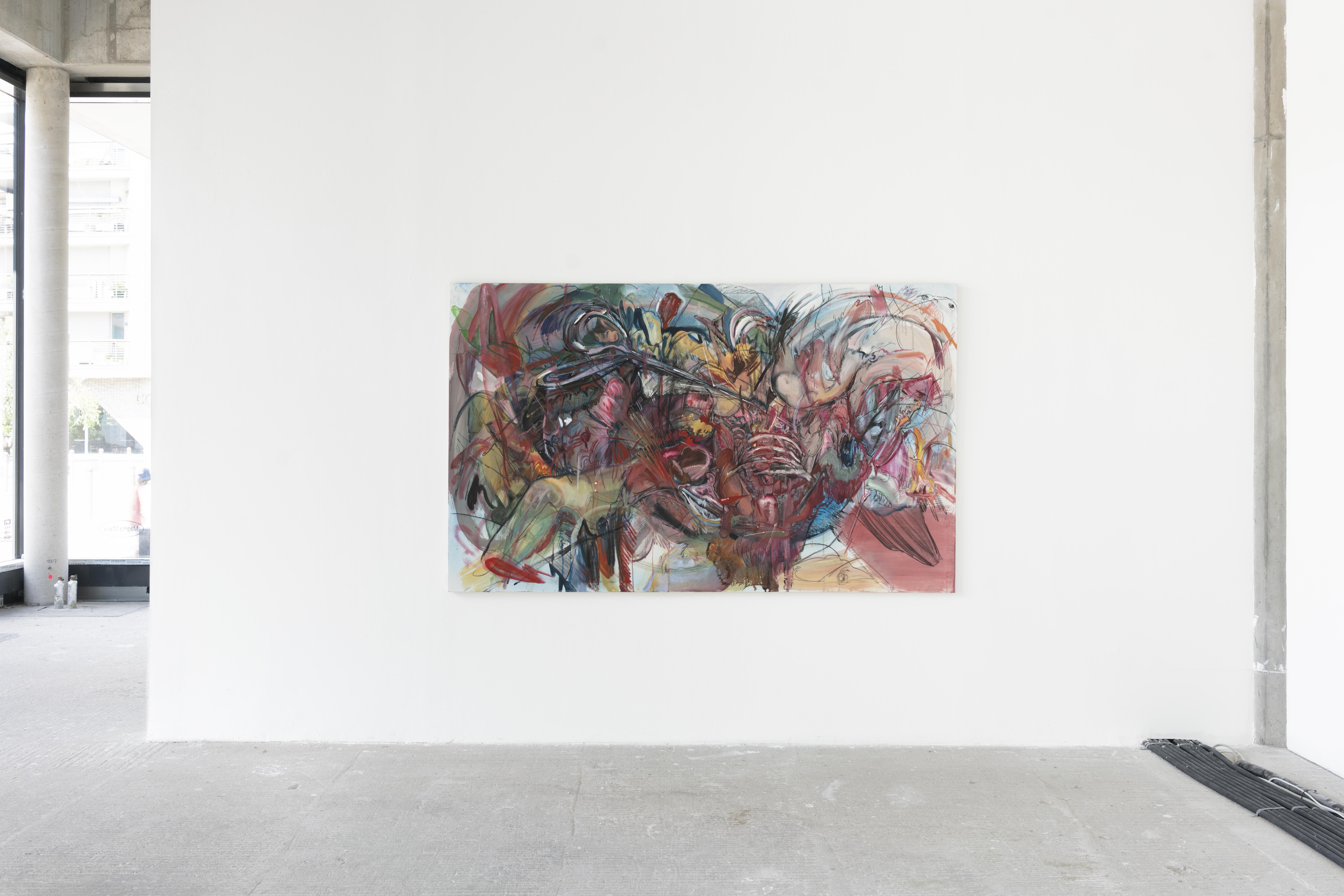 Nani Lee; Cup of tea; chaos; 230 x 140 cm; Oil, acryl & charcoal on canvas; 2024