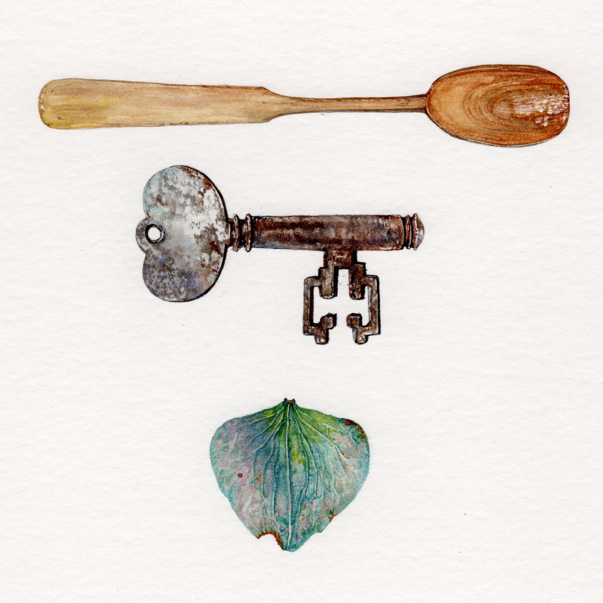 Beautiful and useful 2 with antique bone spoon and hyd petal