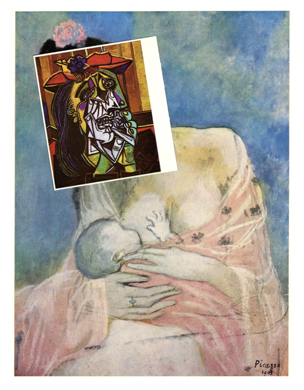 Weeping Woman on Maternity (after Picasso), 2024, photomontage, 22 x 29 cm