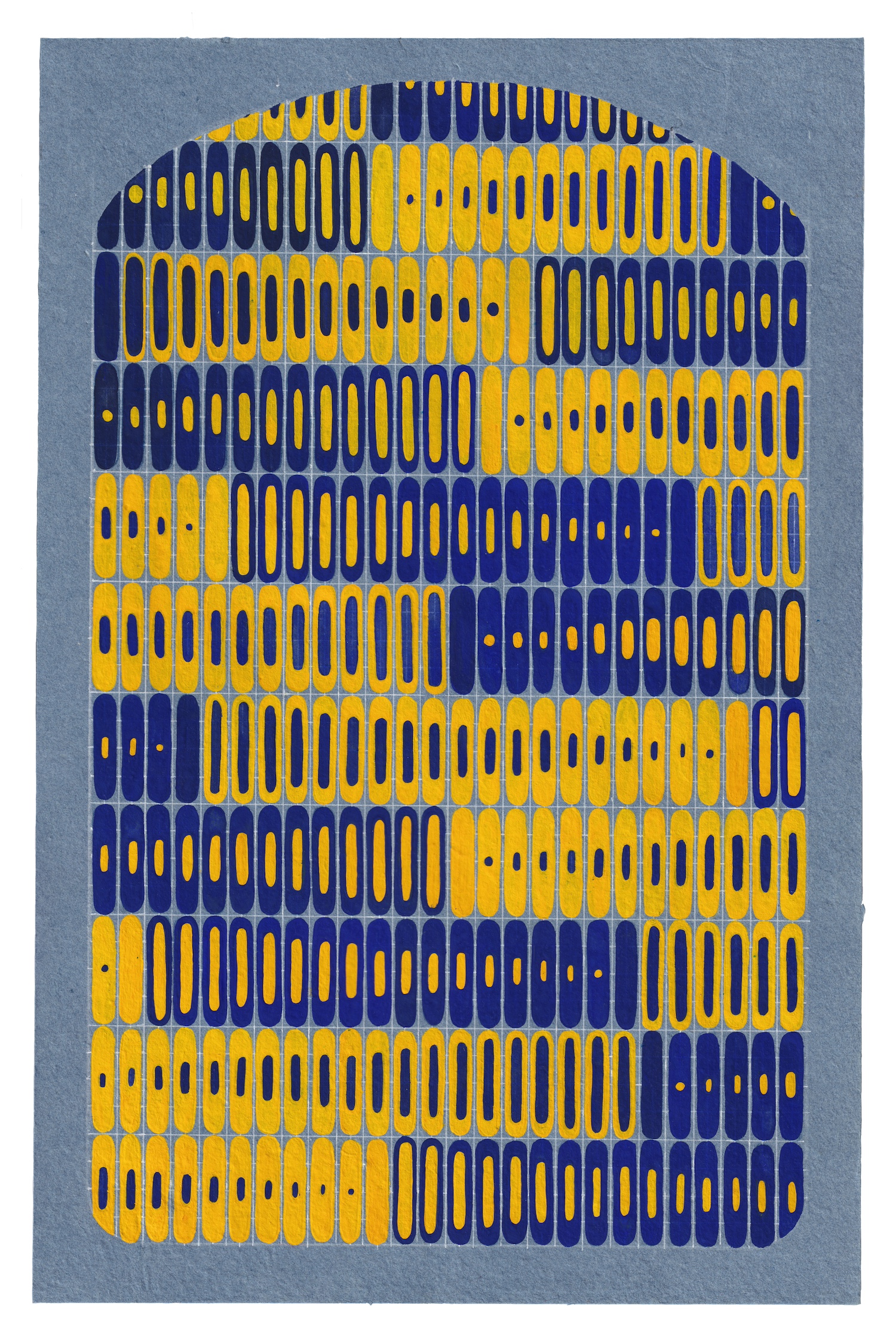 too many opinions, 2024, goauche on denim paper, 43 x 53 cm