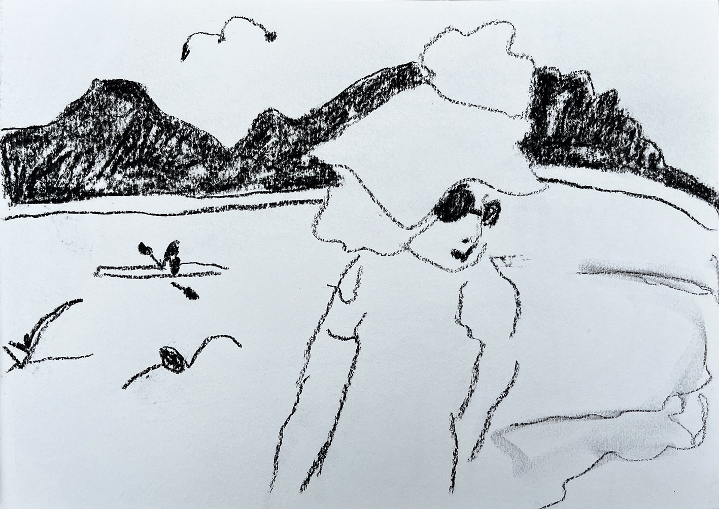 Plum Island 9, Mother, 2023Charcoal on paper8 1/4 x 11 3/4 in.21 x 29.7 cm