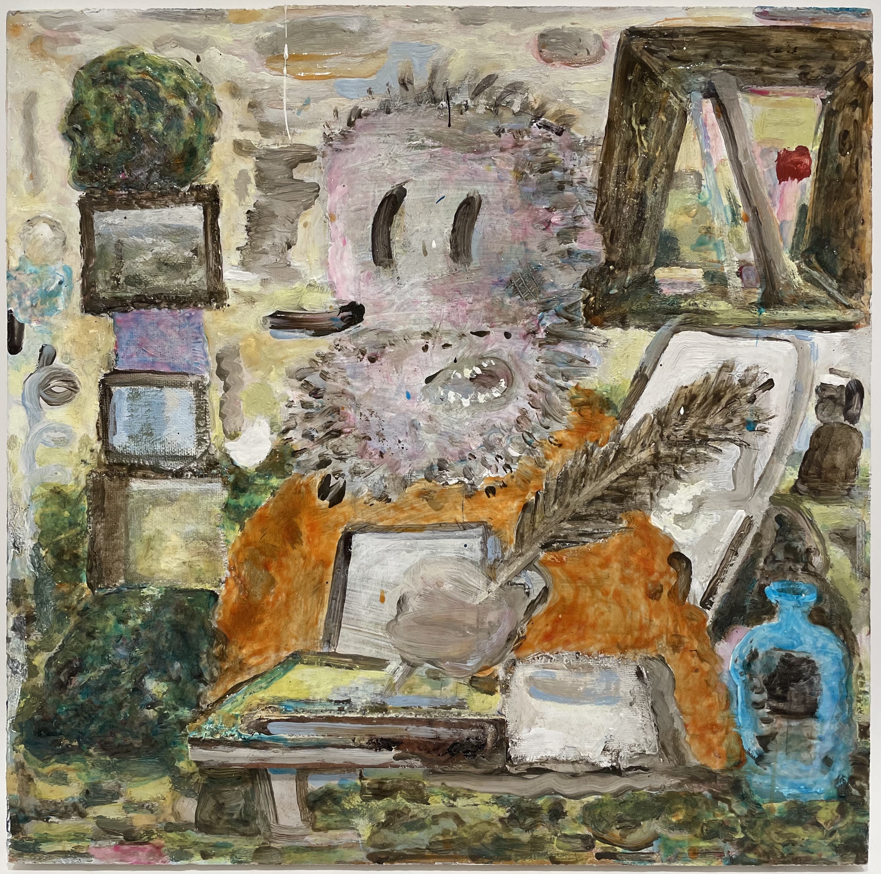 David E Kearns, Scribe, 2021-2023, Acrylic on panel, 13 3/4 x 14 in. $1,100
