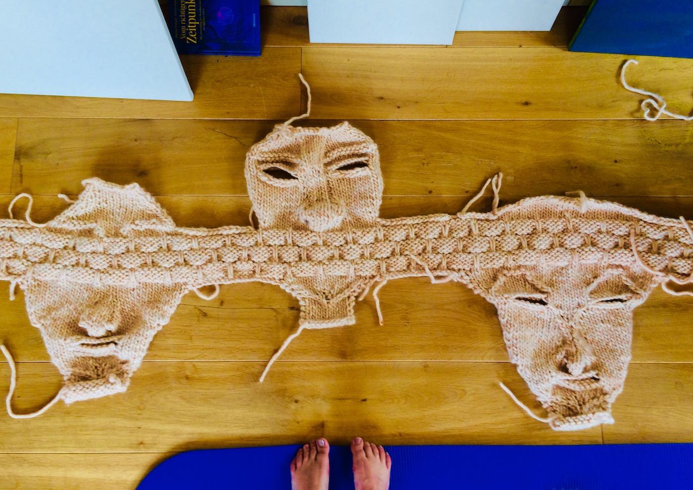 Senses bricked, 2021, 195cm b x 70cm h, handknitted Newzealand Merino