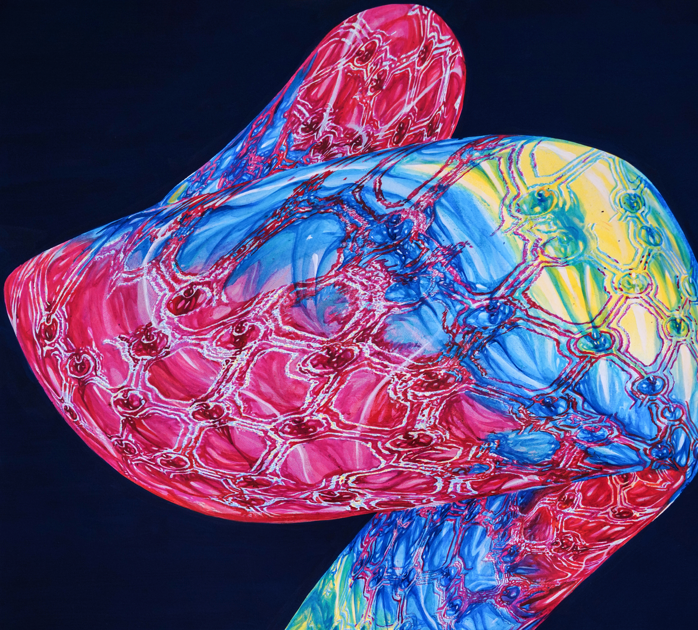 Pearls 2 (Secondary Structure) 2021-2024, acrylic and CMYK silkscreen on Somerset Satin paper, 91.44 x 76.2 cm / 36 x 30 in