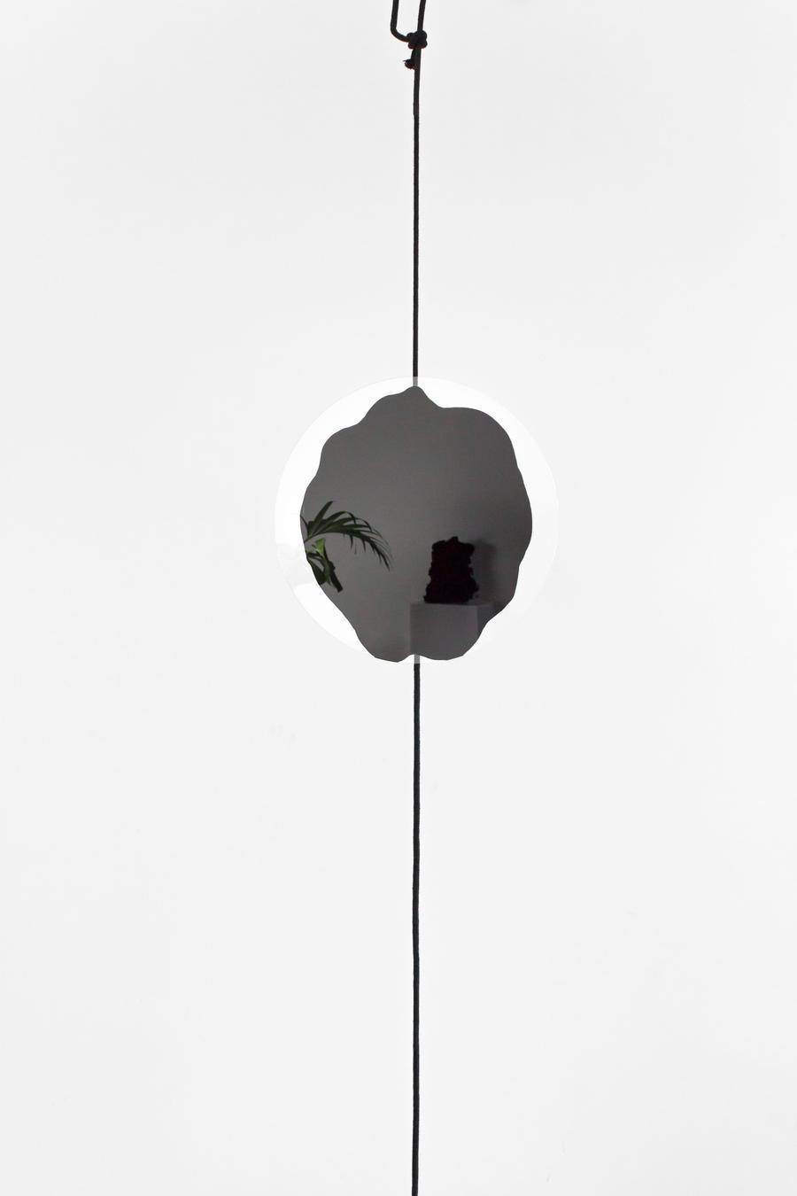 Forgotten Collection 1st Edition – Black Mirror IIIBirch pitch, highly transparent glass, cotton rope290 x 48 x 1 cm