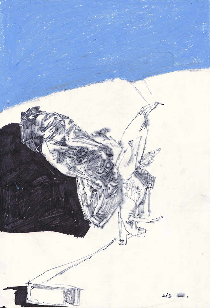 웨하스 껍질, 2018, pen, oil pastel on paper, 29.7*21(cm)