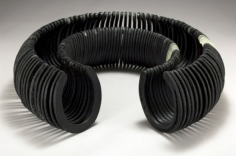 Semicircle - cast glass, stainless steel rod, rubber grommets 24”W x 7”H x 24”D