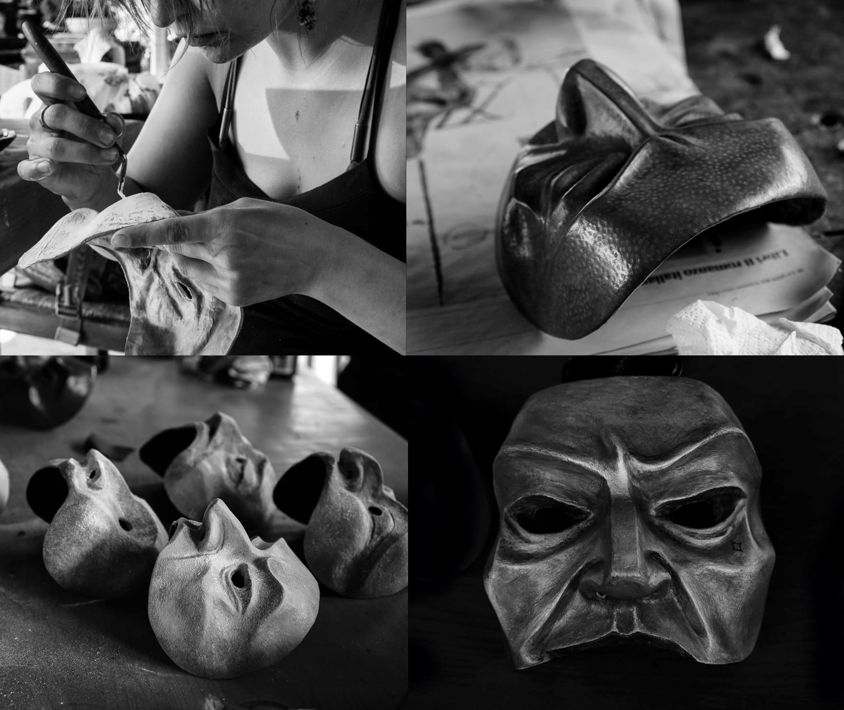 Masks, leather and papier mâché. Photo by Giuliano Pirani, Archivio fotografico Centro Maschere e Strutture Gestuali © Sartori 2024