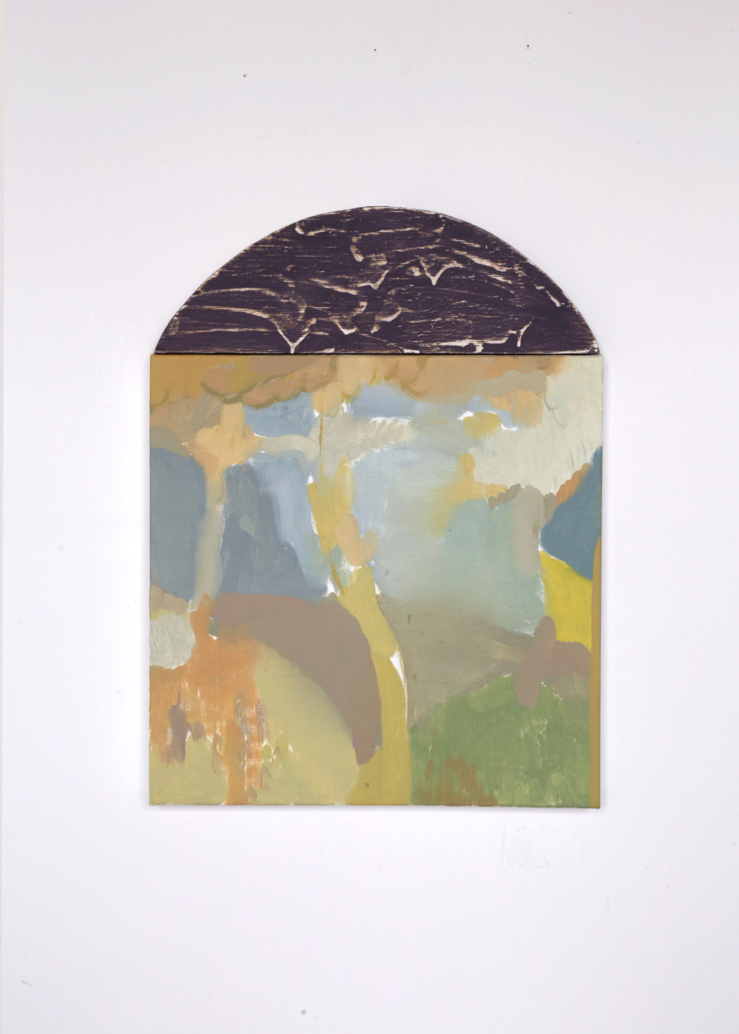 FLT with Wood Shape, Oil on Canvas and House Paint on Wood, 12 x 12," 2021