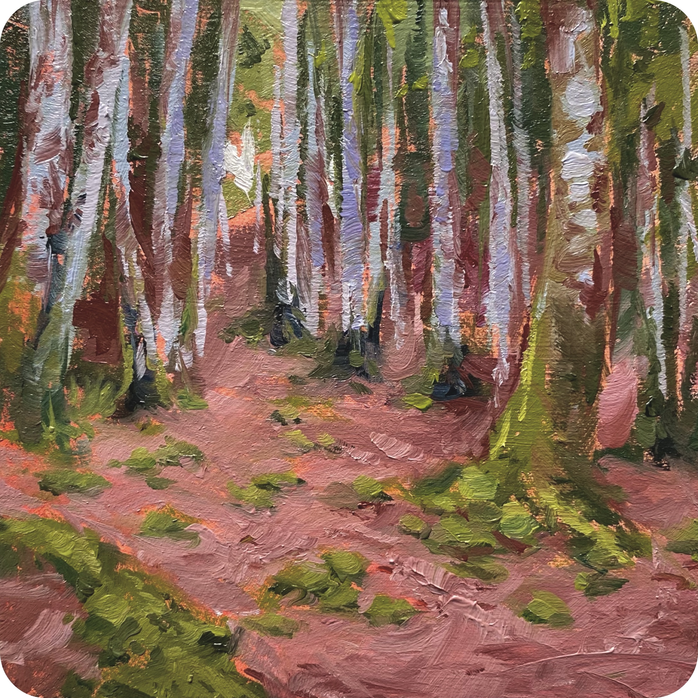 bosses vertes, 202510 x 10 cm oil on MDF coaster