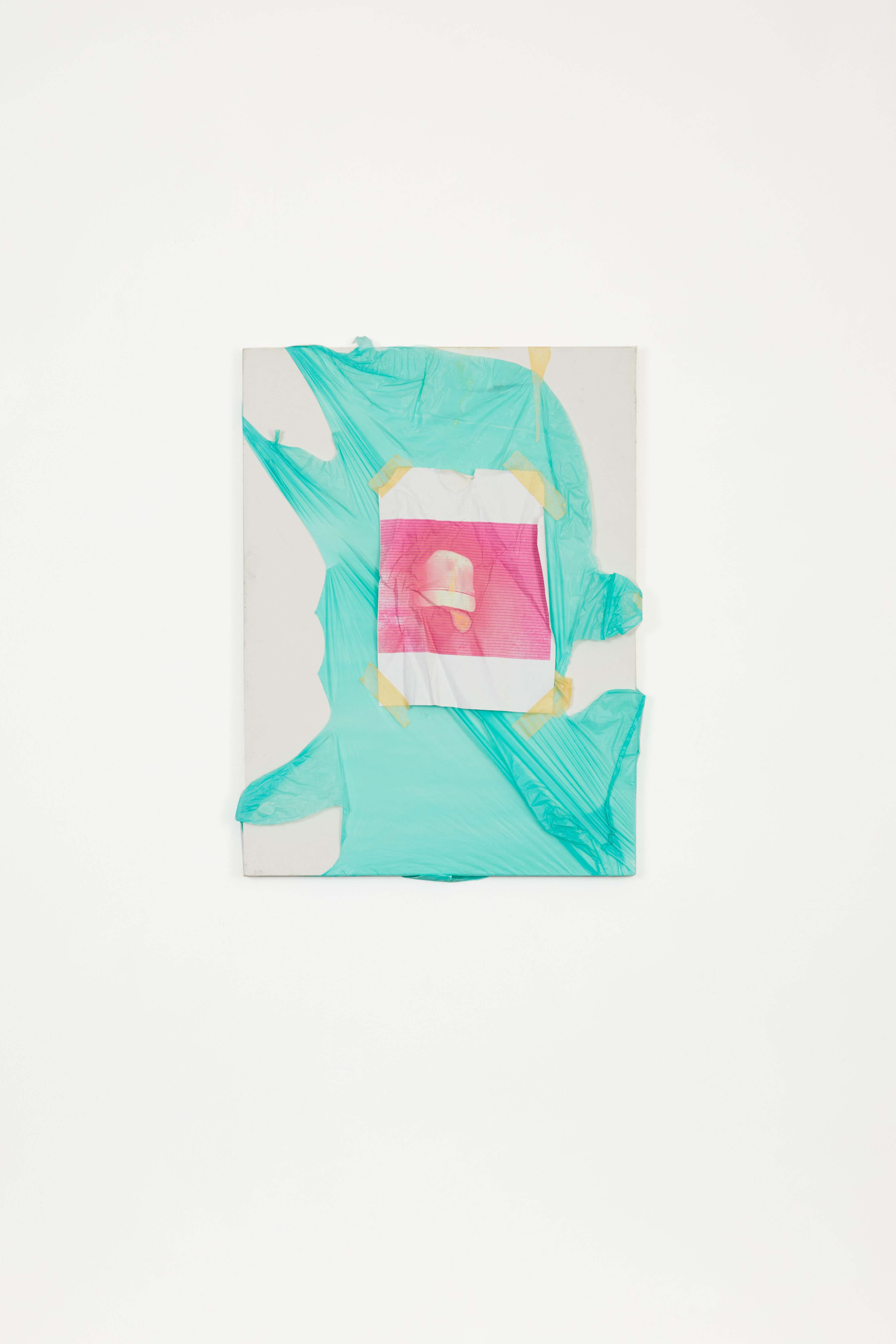 2012, Collage and plastic bag on canvas, 24 x 18 in.