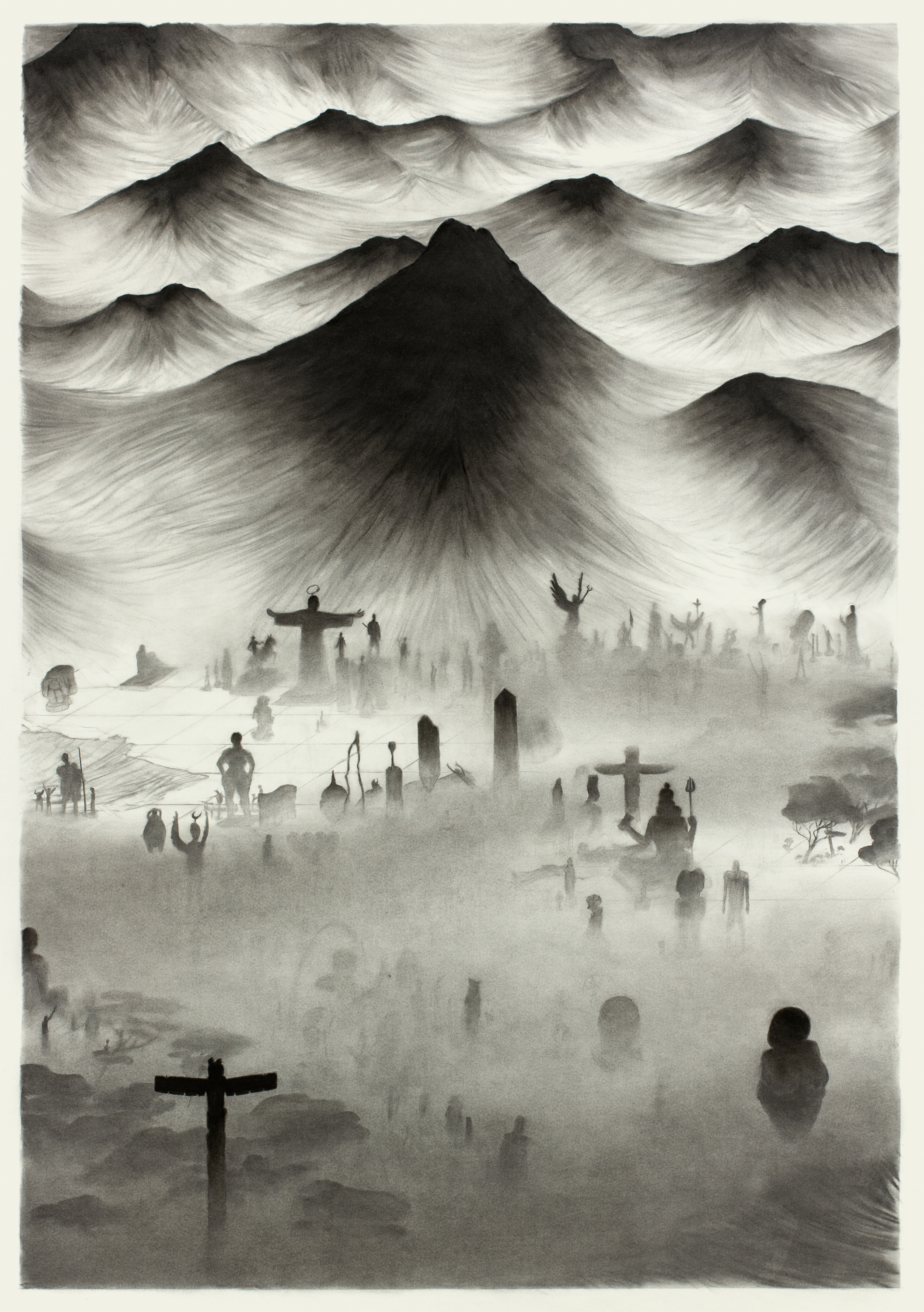 Inventaire (Procession). 2022-23. Charcoal on paper / fusain sur papier. 57.5" x 40.5" (145 x 102cm)