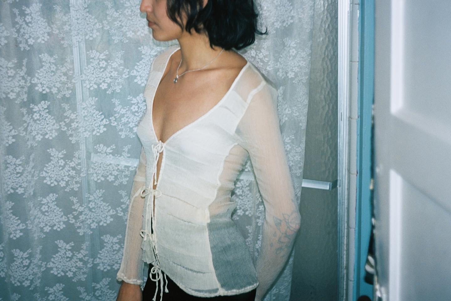 90s Mesh Tie Front Blouse - 𝓈𝑜𝓁𝒹