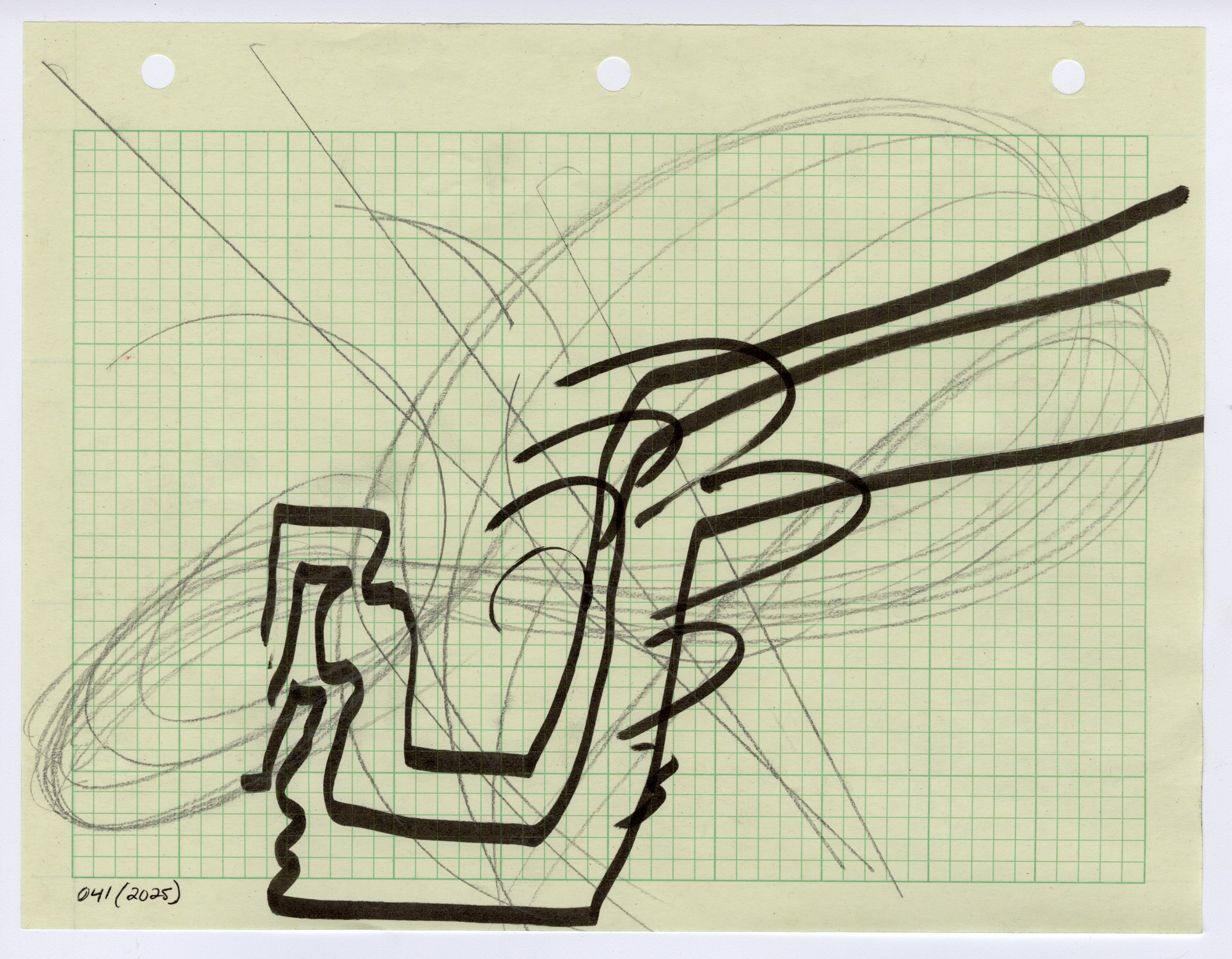 041. 2025. Graphite, and marker on graph paper. 11" by 8.5"