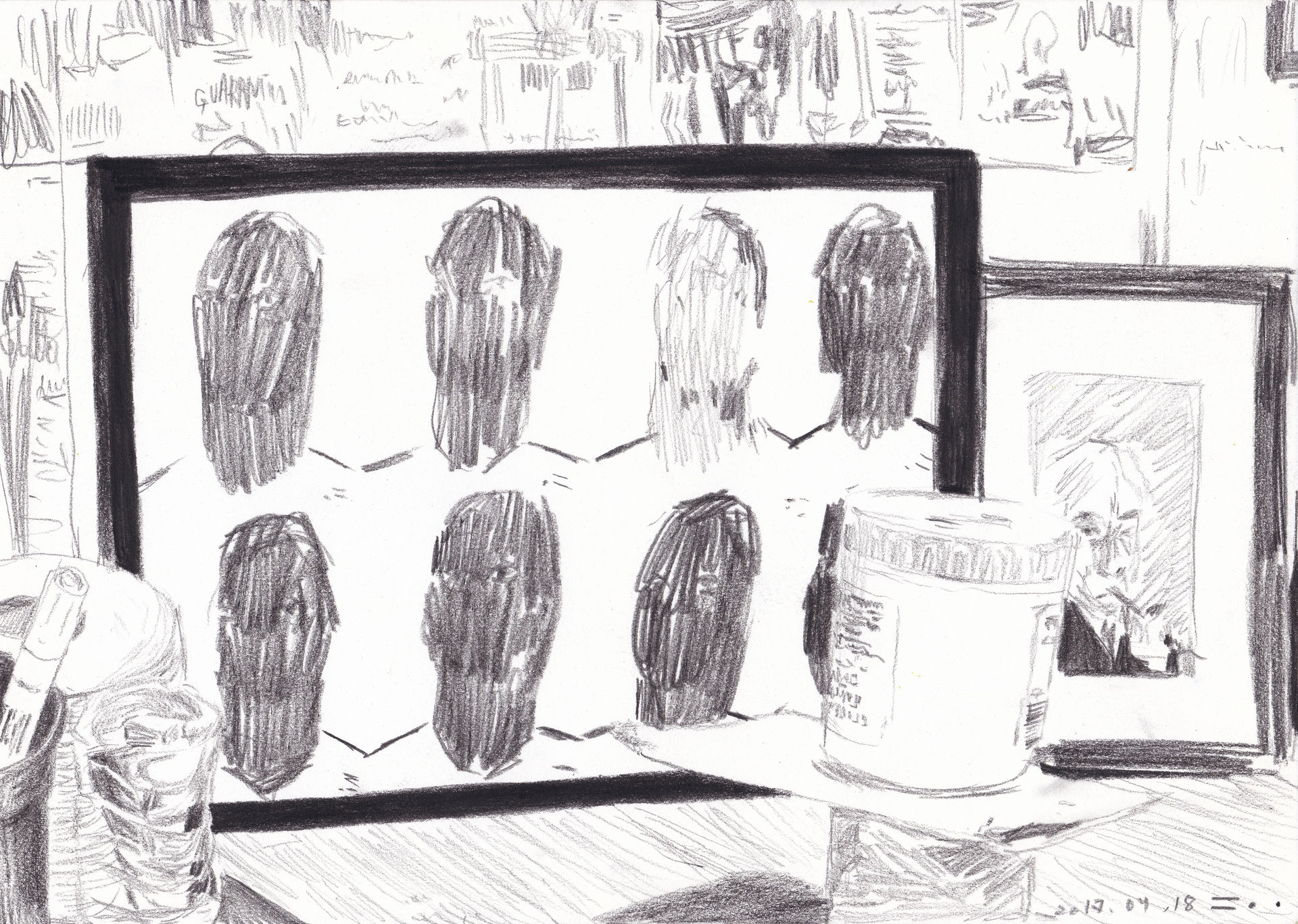 작업실 풍경, 2017, conte on paper, 21*29.7(cm)