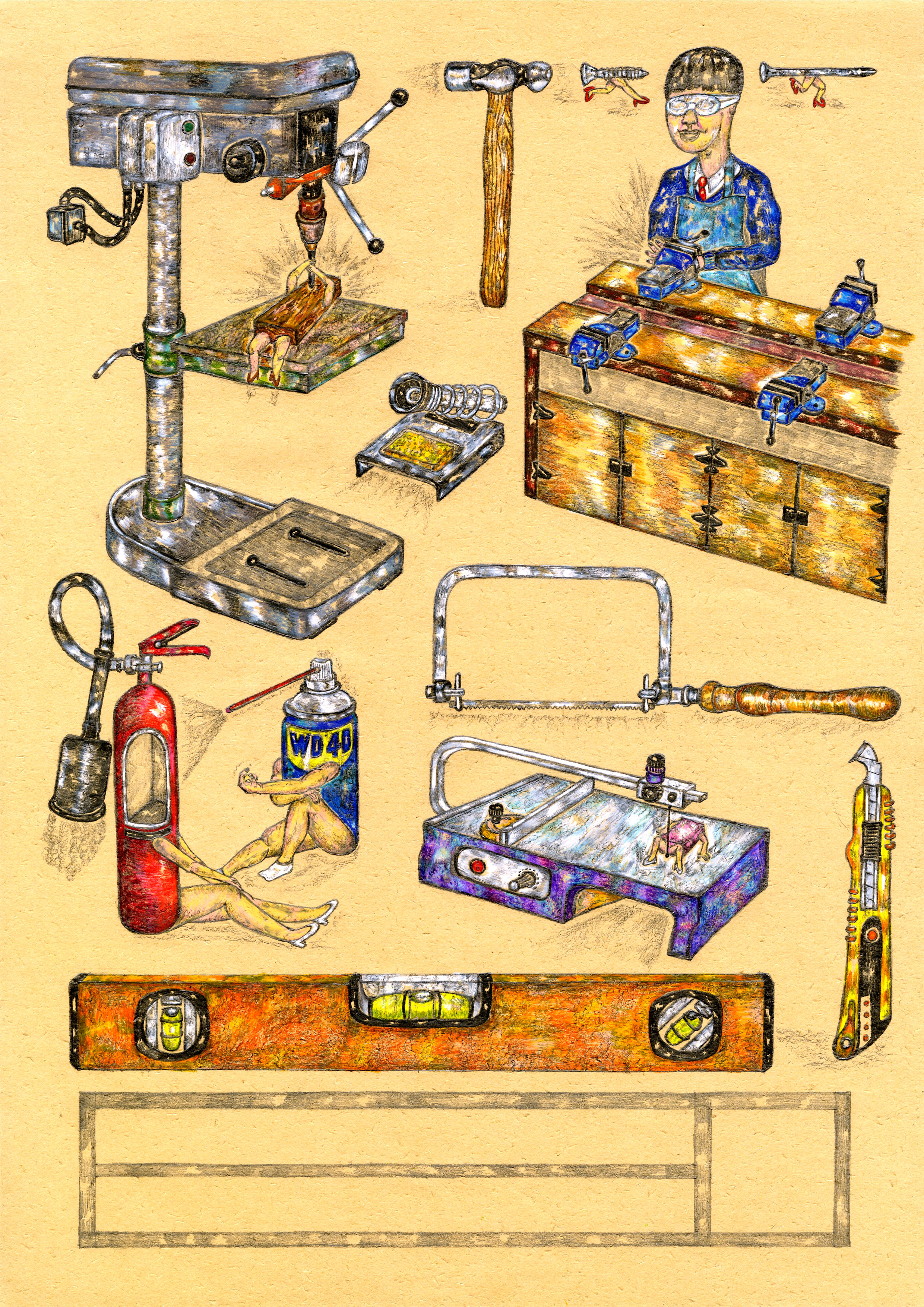 D.T. Lesson | 木工堂, 2013, Pencil and color pencil on paper, 42 x 29.7 cm