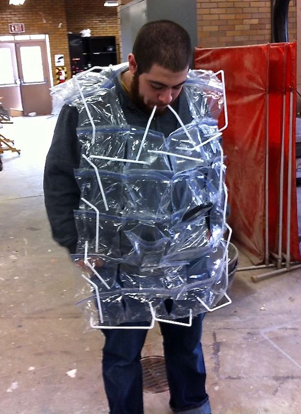 Body Extension, plastic bags and straws   Intro to Sculpture, Bloomsburg University, Fall 2011