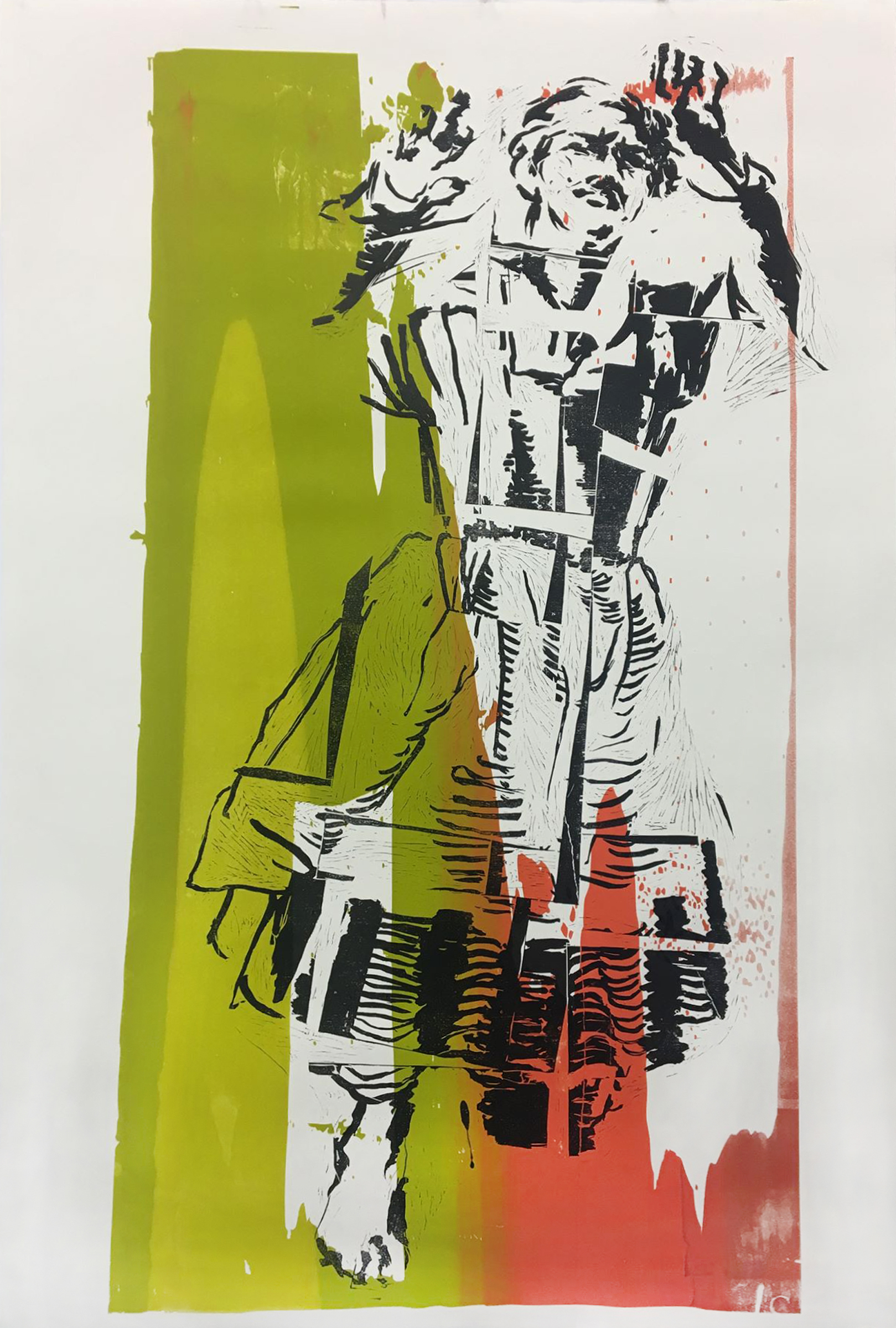 'For Maria (accused of witchcraft, 1693)', screen print and woodcut, 2019
