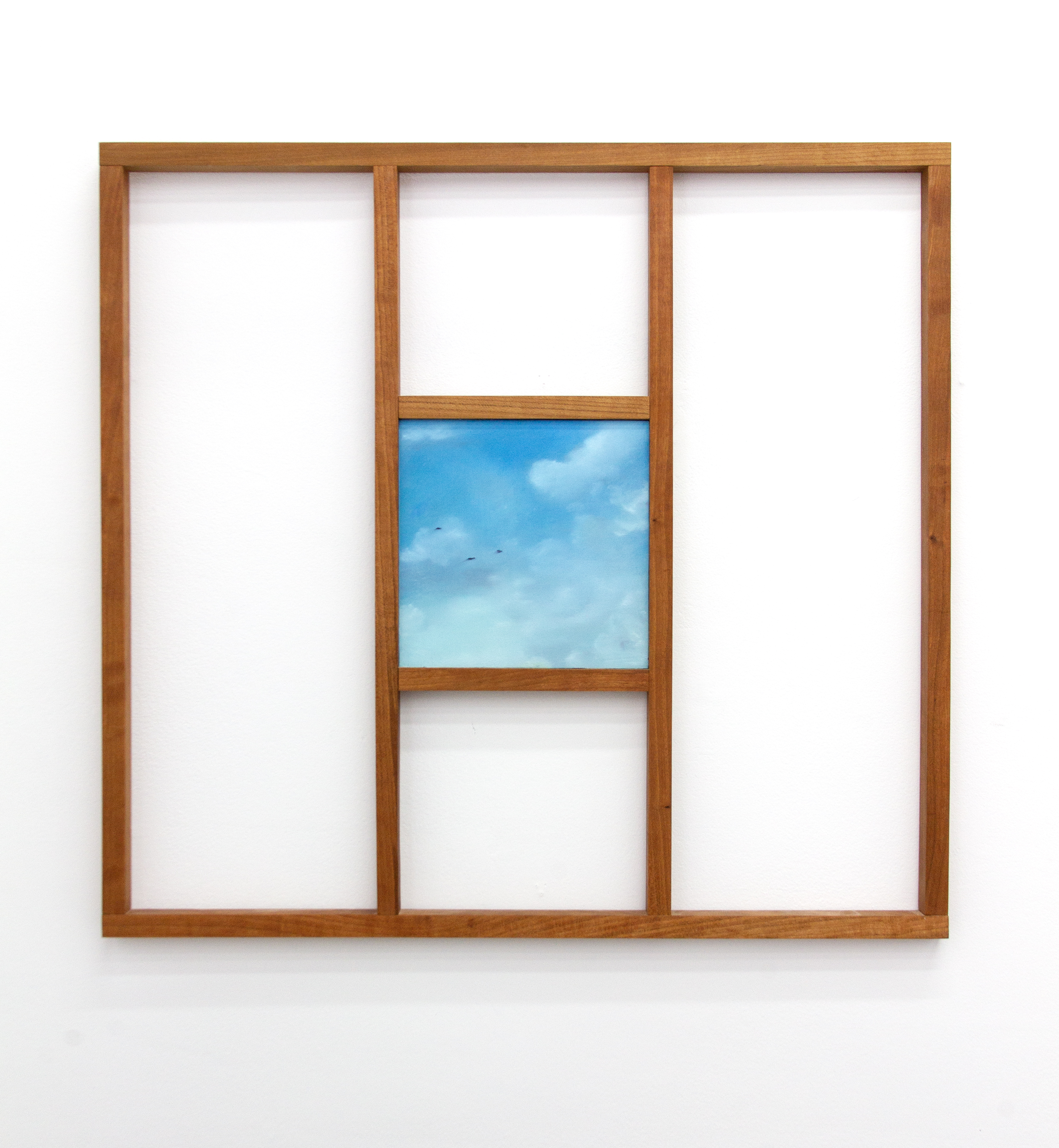 Inhabited Frame 4, 2023, 25.5" x 27" x 1.25". Oil on panel, wood, danish oil, hardware