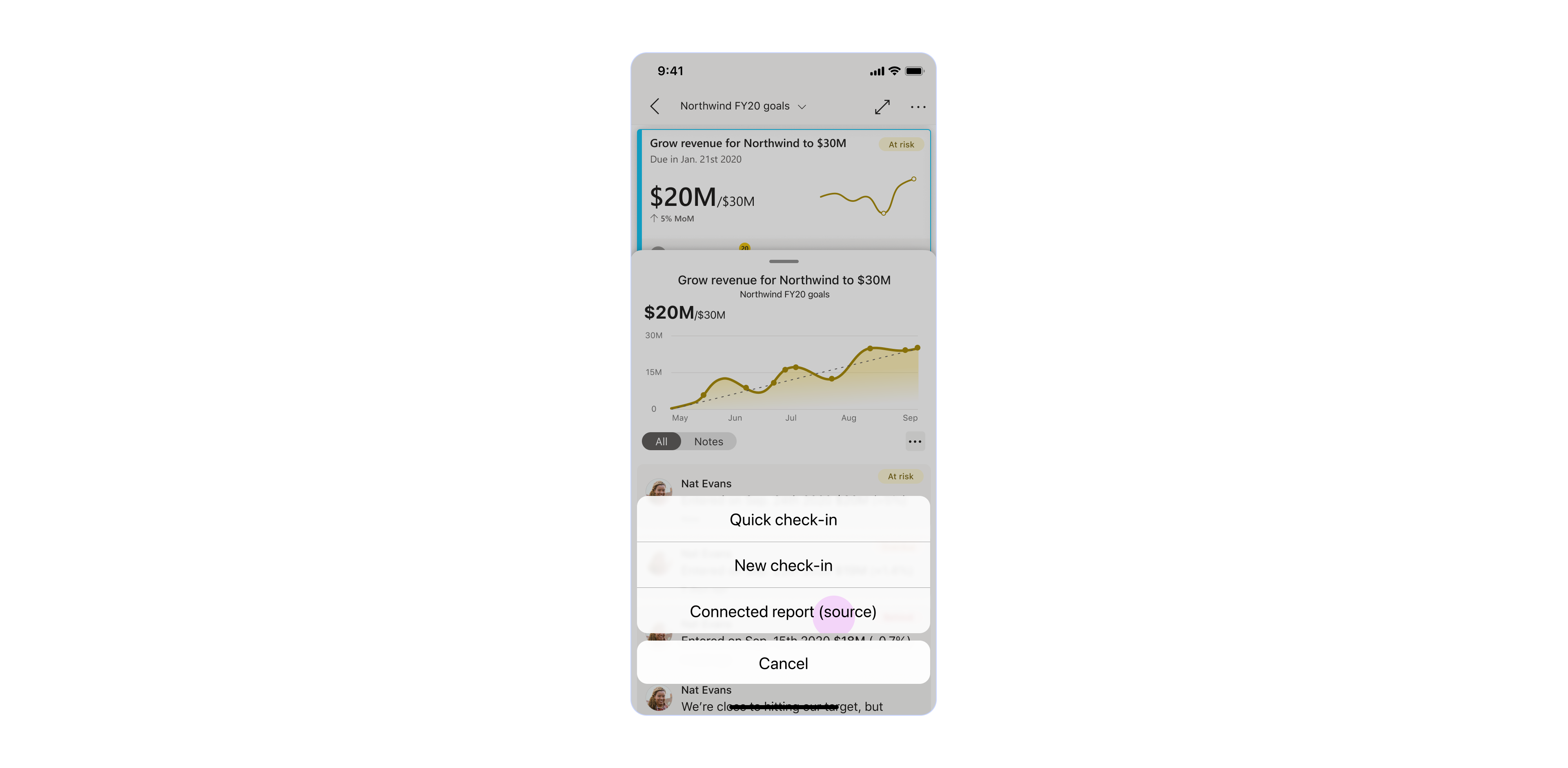 User can navigate to the report the goal is connected to.