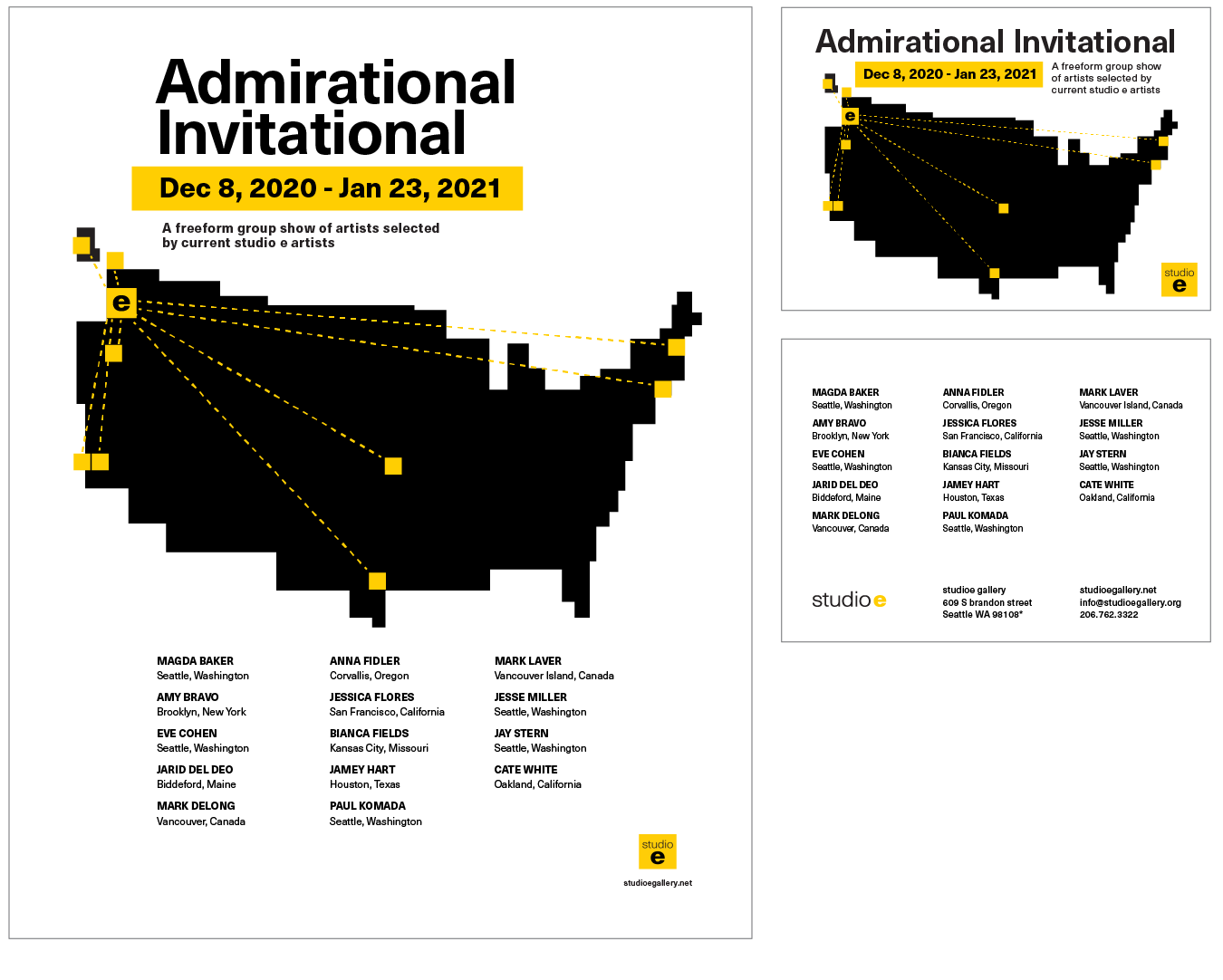 Admirational Invitational exhibition poster and card design for studio e gallery