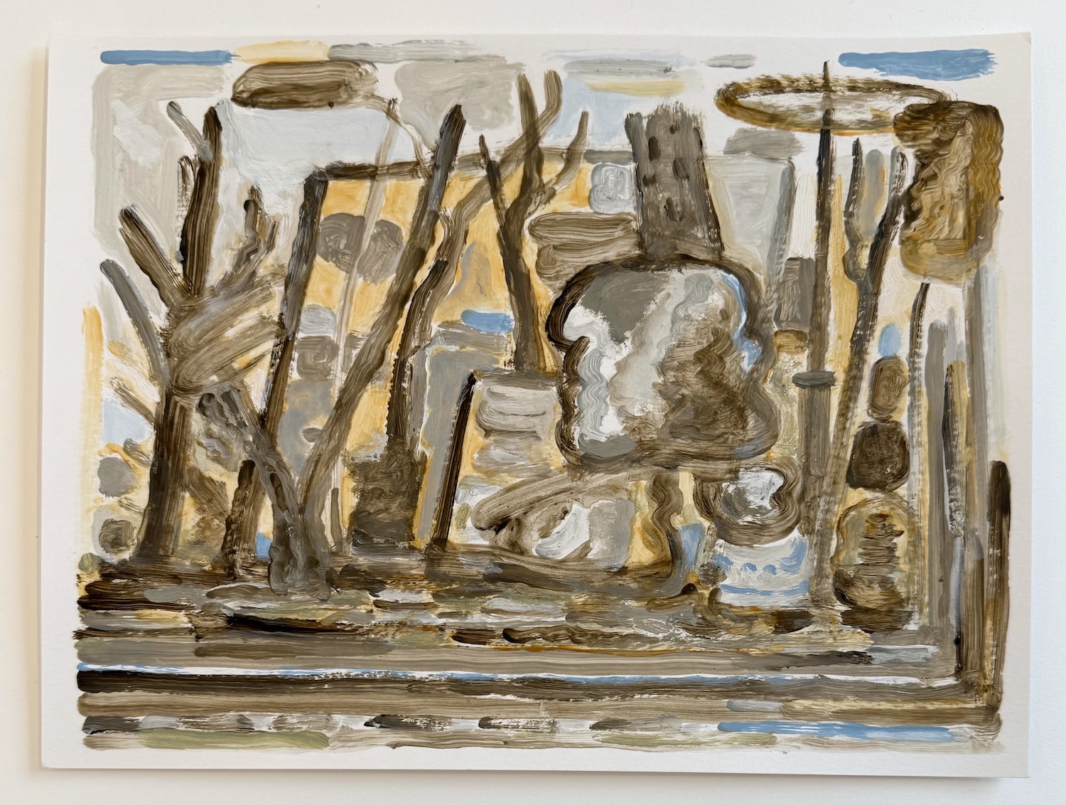 Untitled (Brown Blue Yellow), 2024, Acrylic on paper, 9 x 12 in.