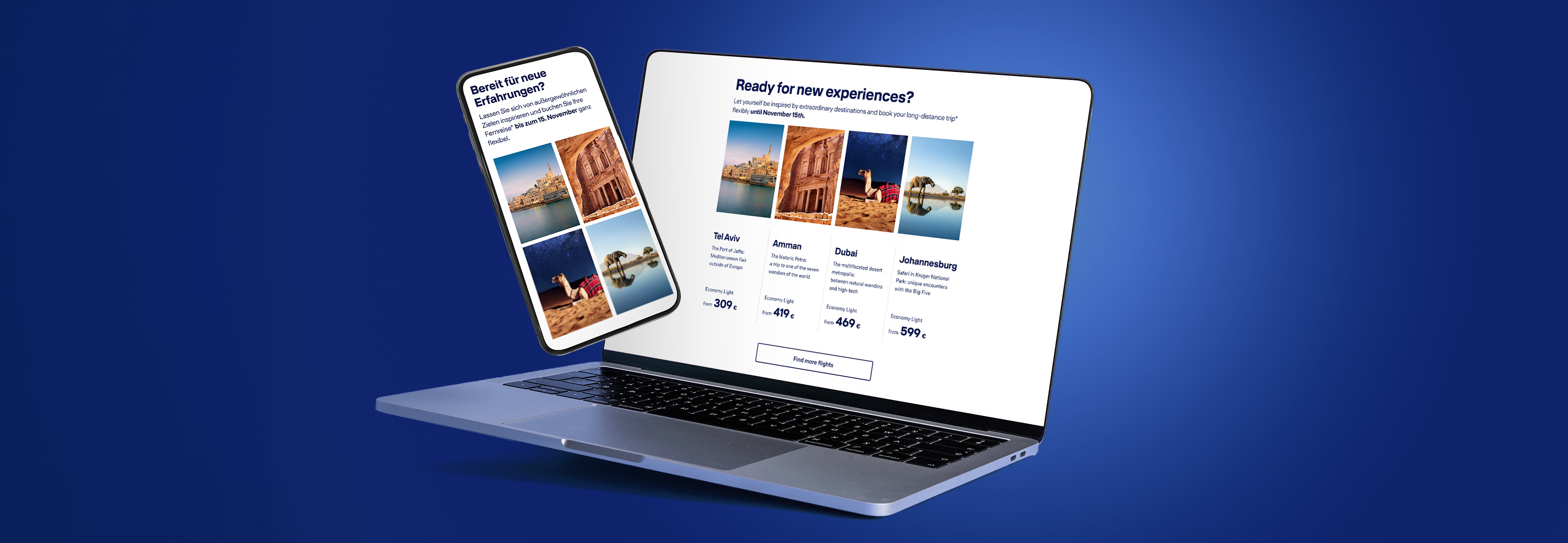Lufthansa activation newsletter example displayed on both desktop and mobile screens, showcasing responsive design and optimized layout