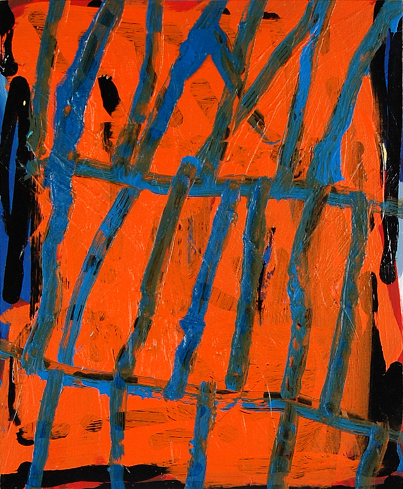 Caged Rat, Acrylic and enamel on plywood panel,  35x29cm, 2019