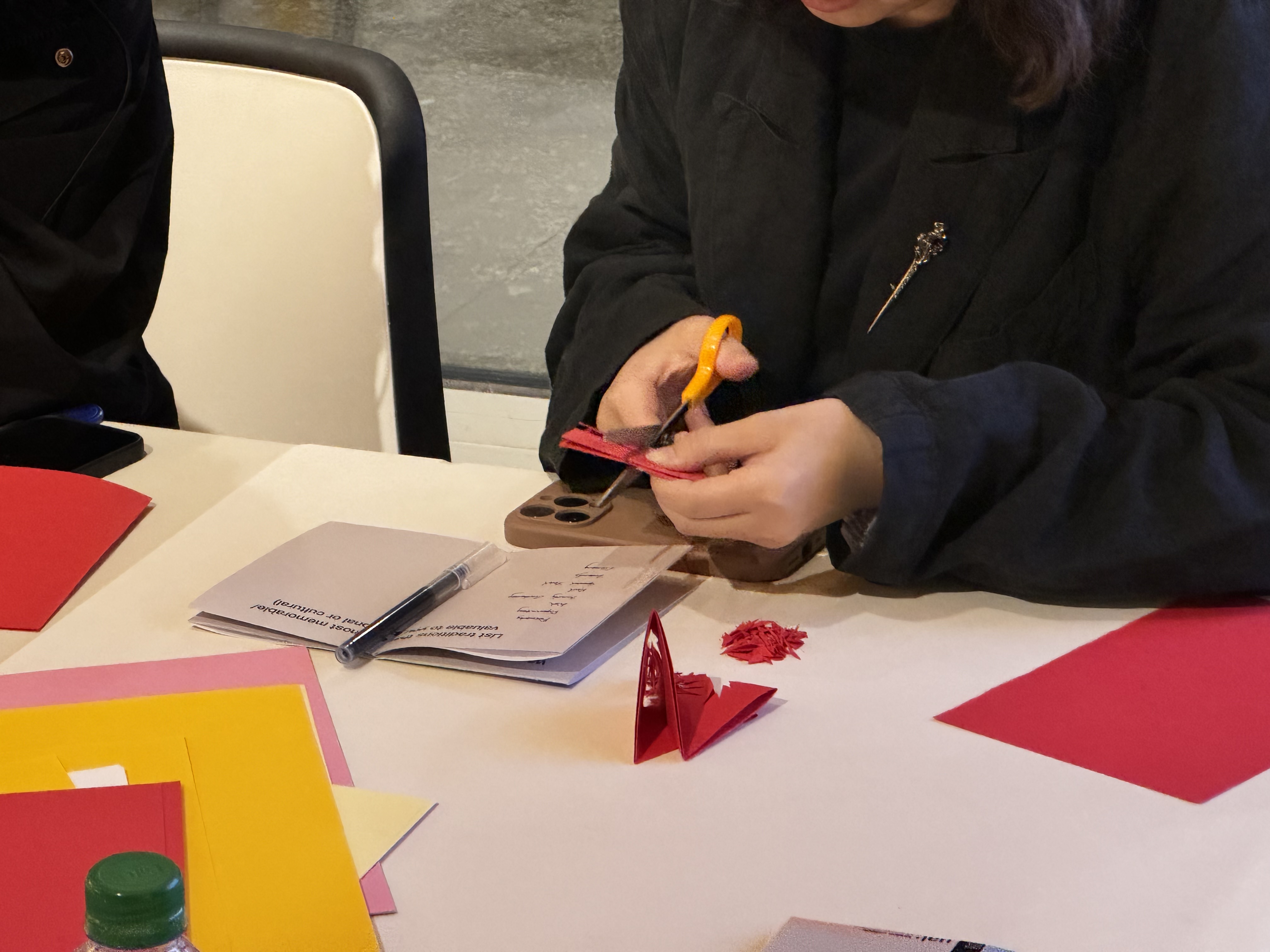 Participants cut paper, write, discuss their drawings (PC: Xiyuan Han)