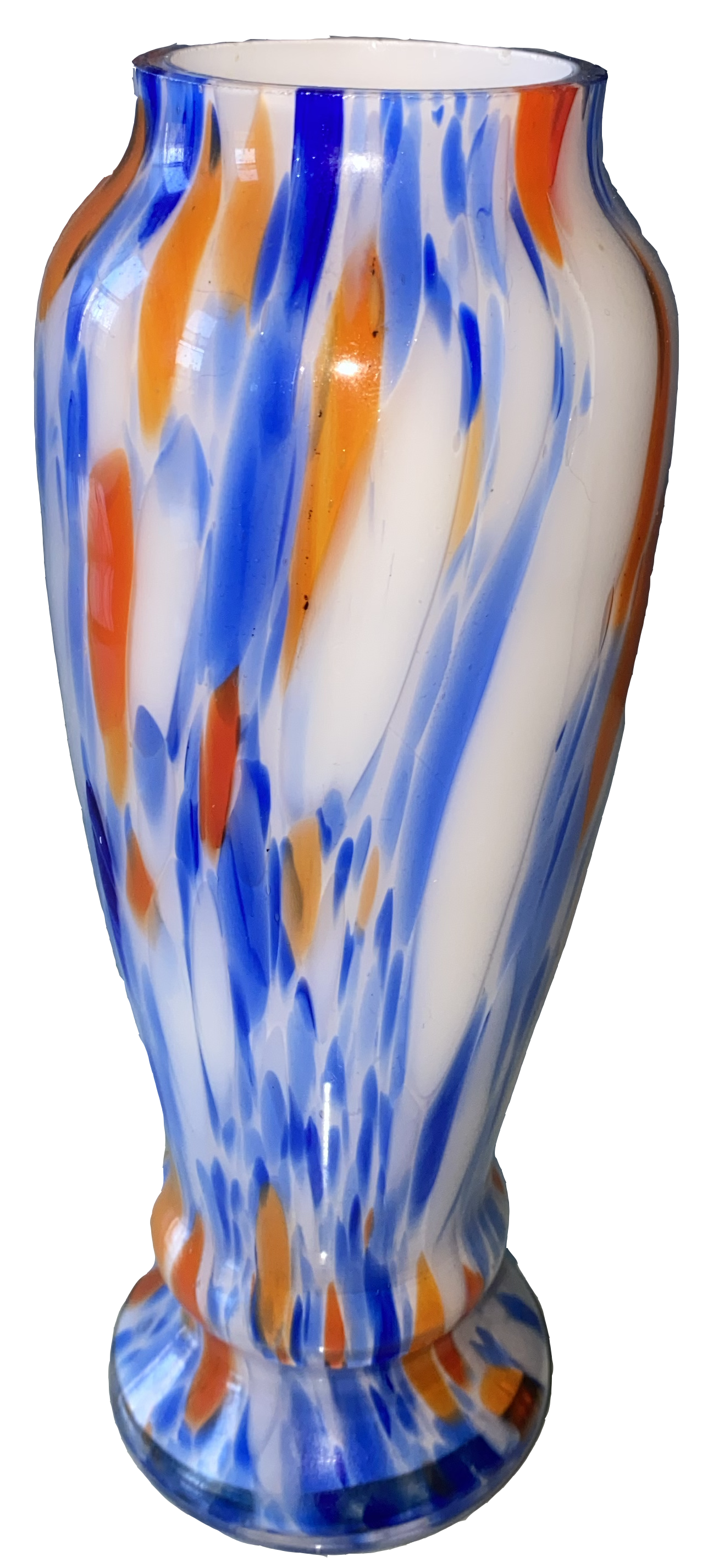 white blue and orange glass vase