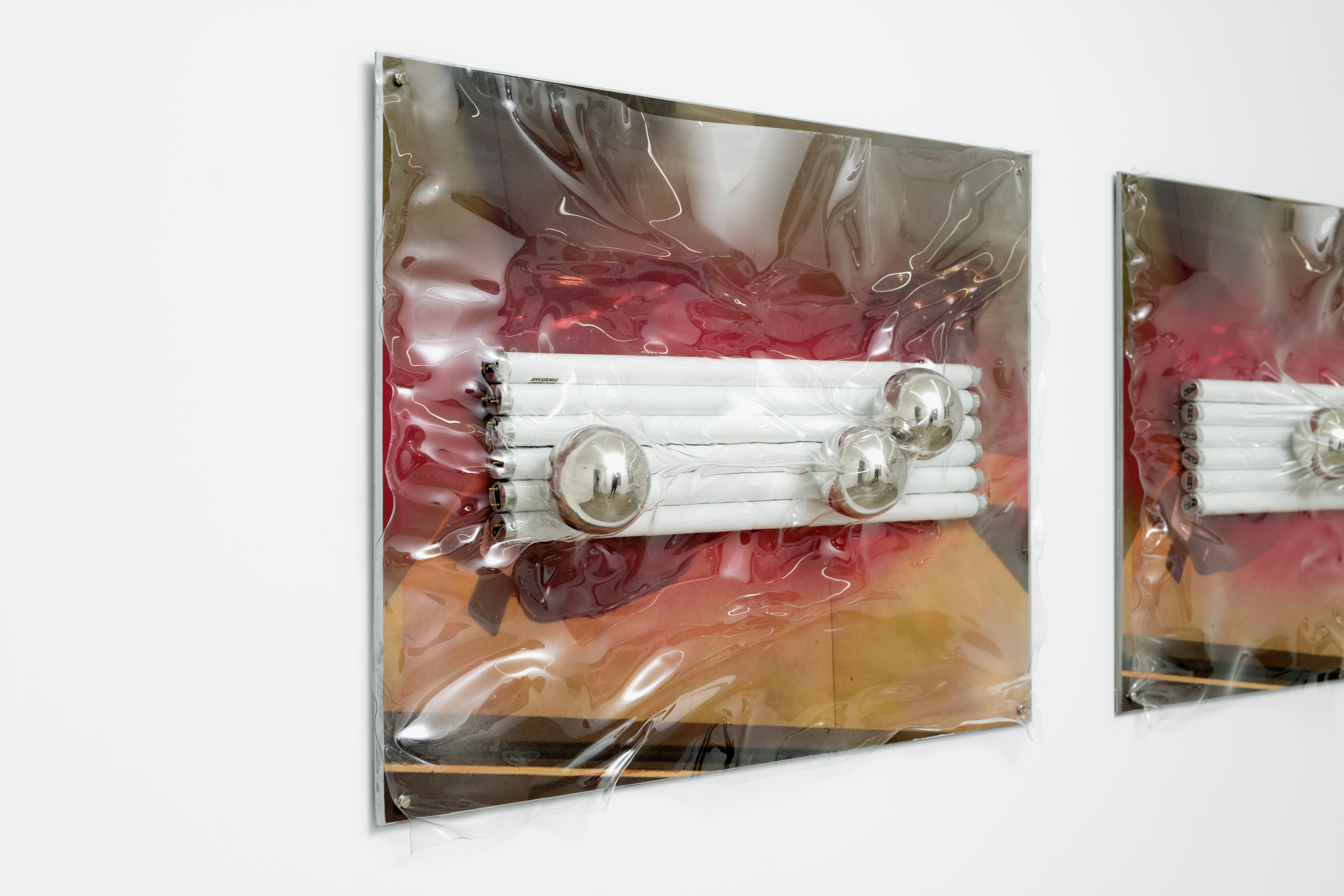 There and Here, 2023 Inkjet digital print mounted on steel, spray paint, heat formed PETG plastic, halogen light bulbs, chrome plated-steel 80 x 61 x 11cm