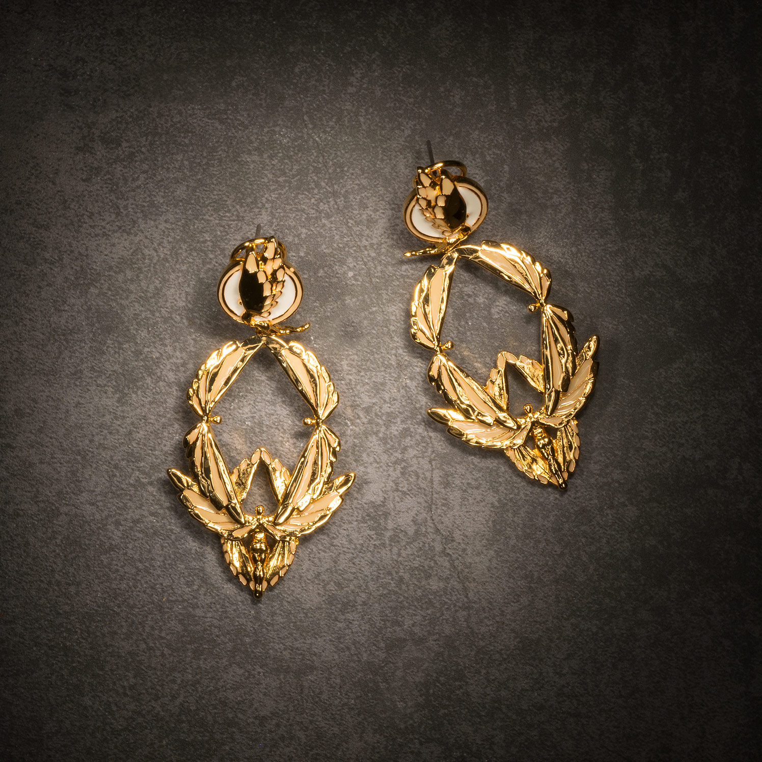 Soaring Earrings Gold and Champagne Lg View 2 by Angela Mia