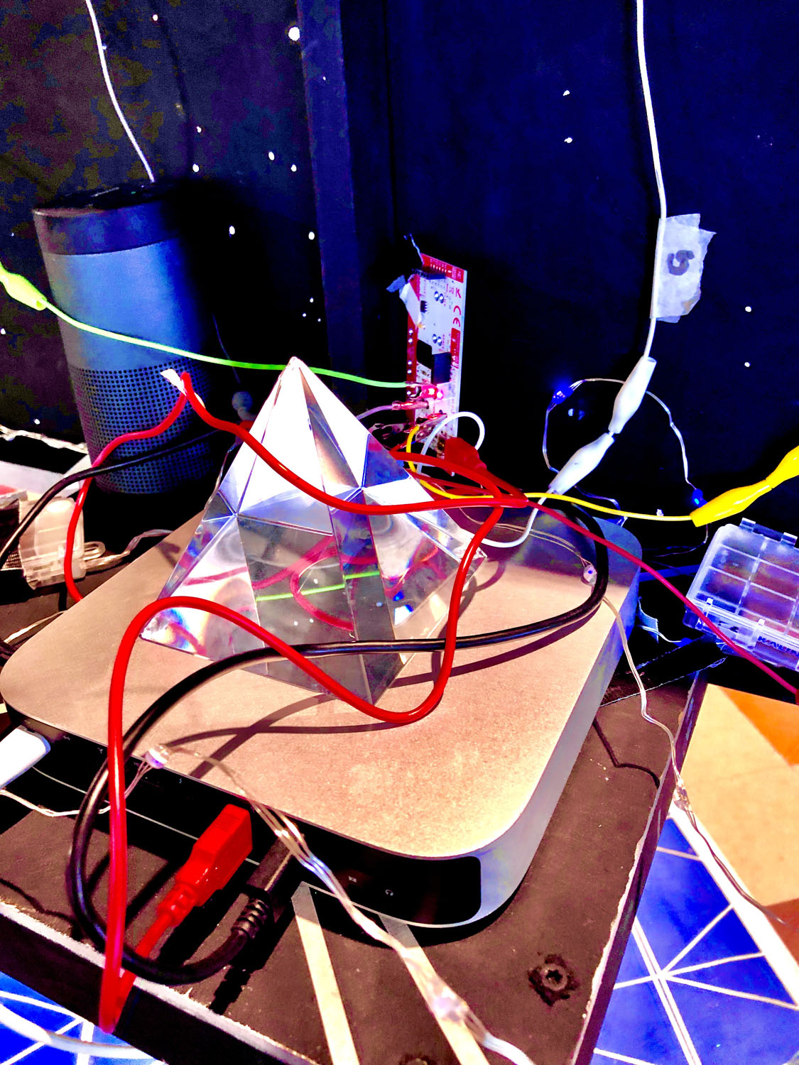 Contact; ContactOil on Panel, Found Material, Electricity, Audio, 24&rdquo; x 48&rdquo; Panel on 48&rdquo; Stand, 2022