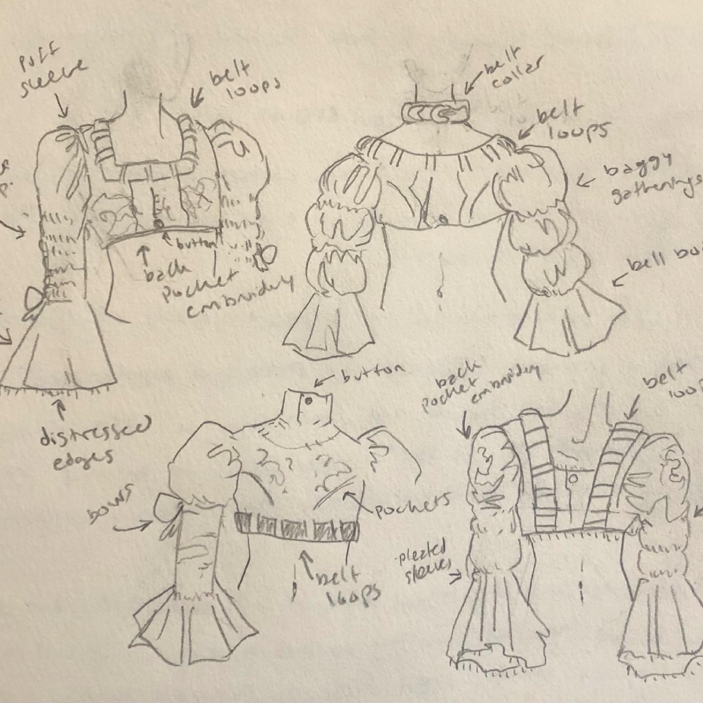 Rococo jeans top sketches