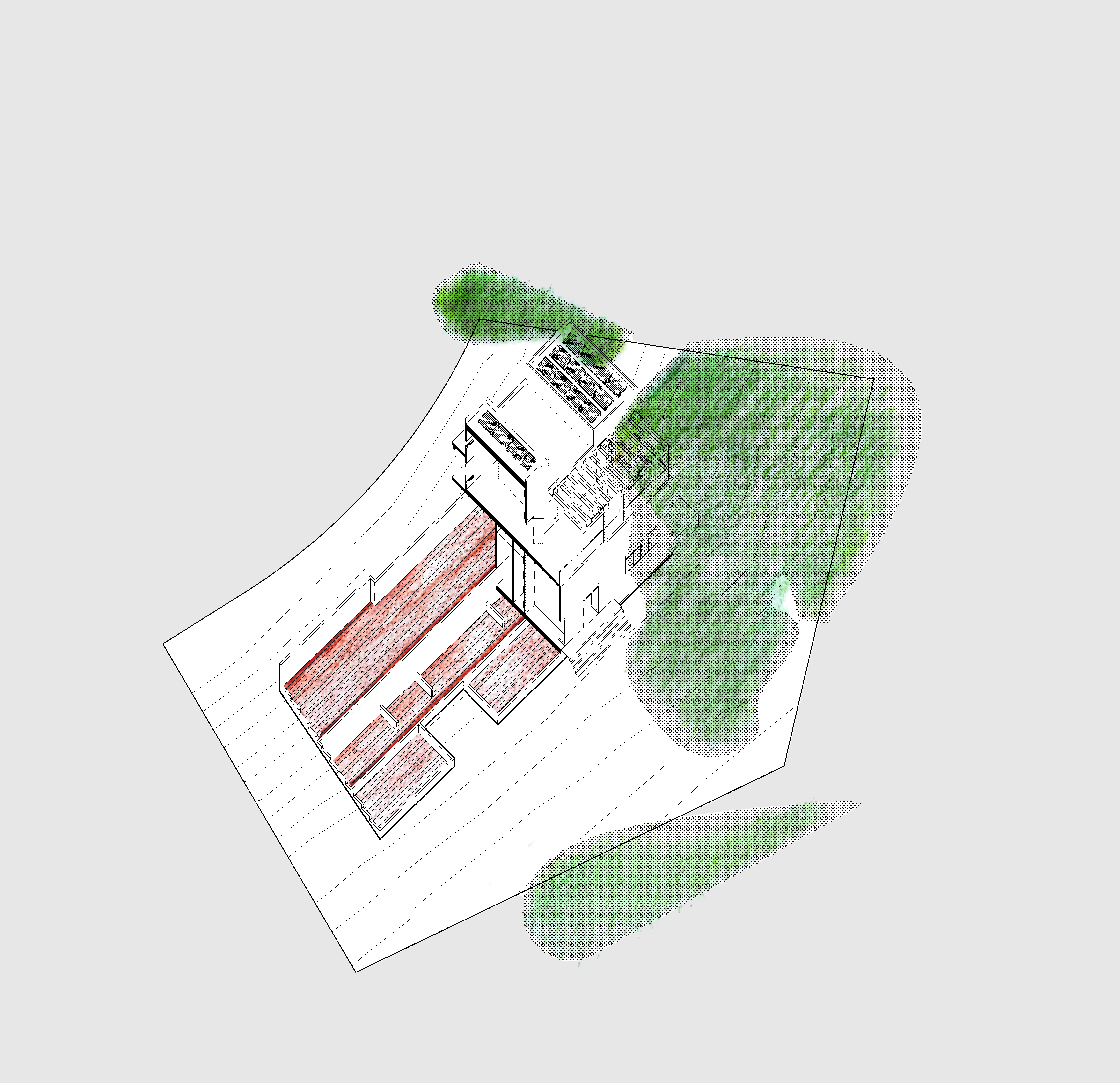 Figure 5A: Diagrammatic sketch of Huntington House by Kate Bilyk, 2023.